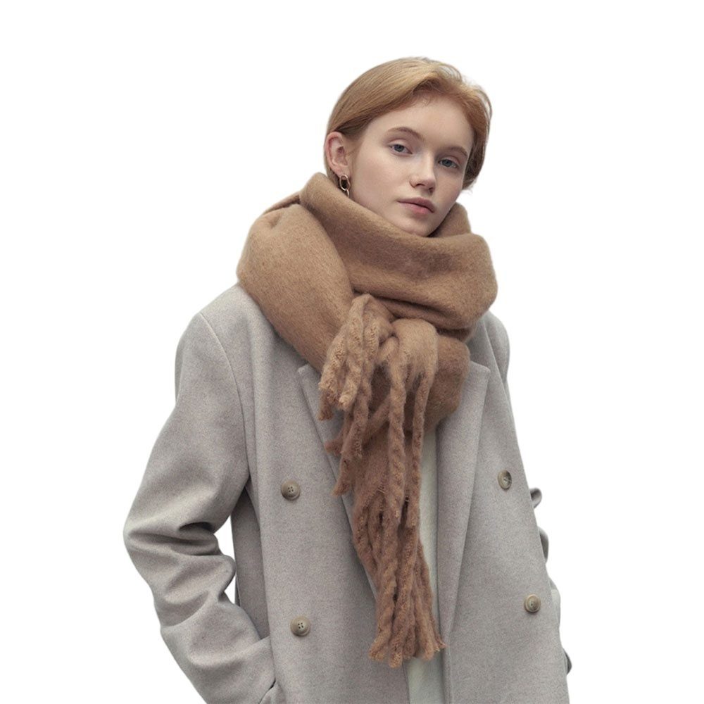 LENBEST Modeschal Ladies Winter Warm Solid Colour mit Braun Quasten, Schal (1-St) Damenschal