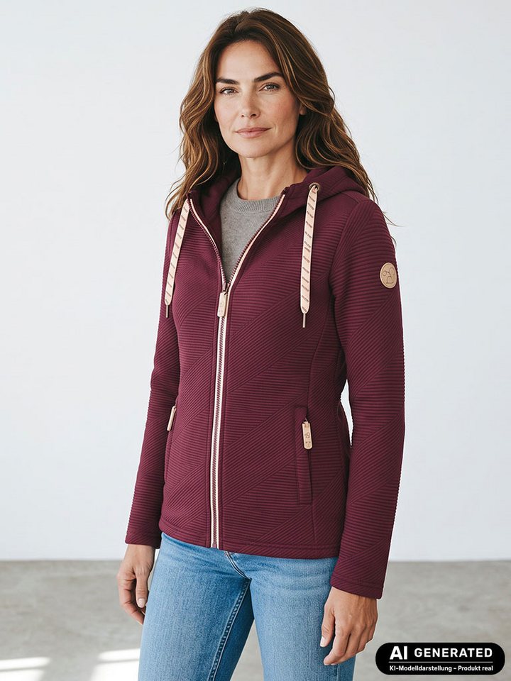 Baumfuchs Strickfleecejacke Damen Strickfleecejacke 3D-Streifendesign - Fleecejacke mit Kapuze Kapuze mit Jerseyfutter, Kordeln mit Labelprint, Reißverschlusstaschen