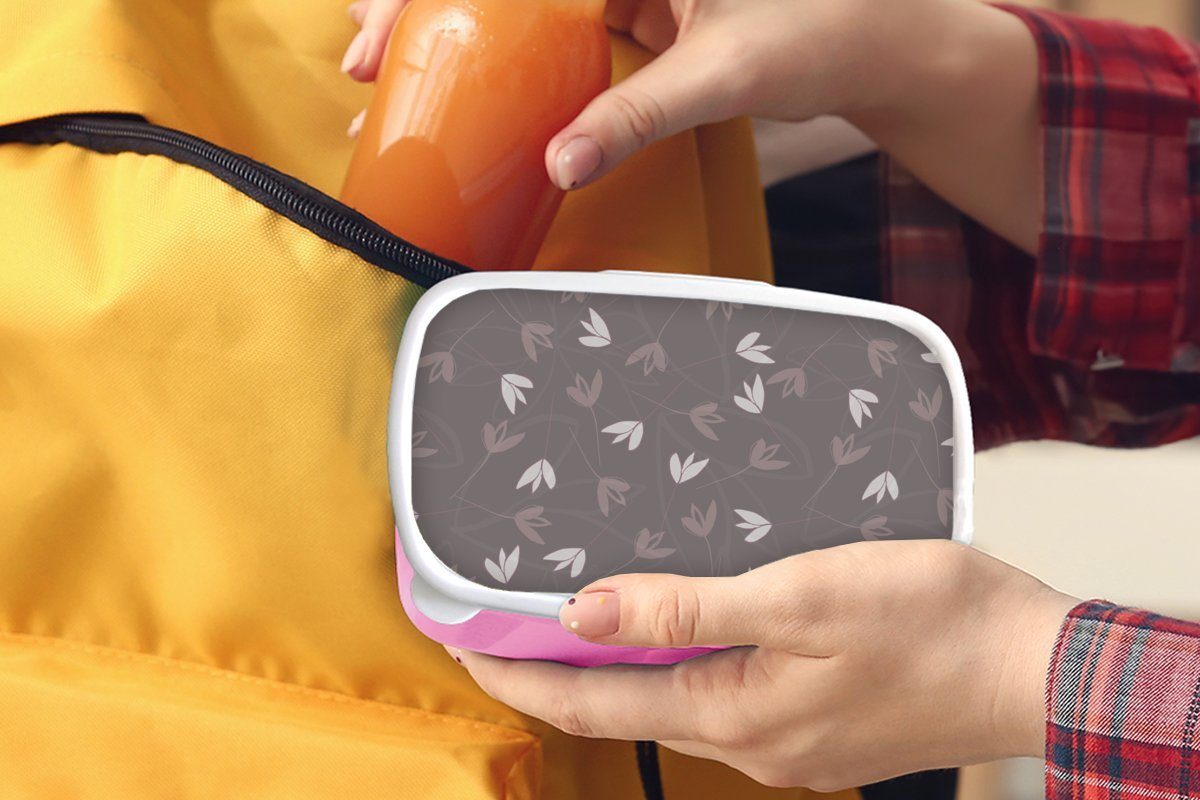 Kunststoff MuchoWow Kunststoff, Muster Brotdose - Snackbox, Kinder, - rosa Minimalistisch, (2-tlg), Erwachsene, Mädchen, für Brotbox Lunchbox Tulpen