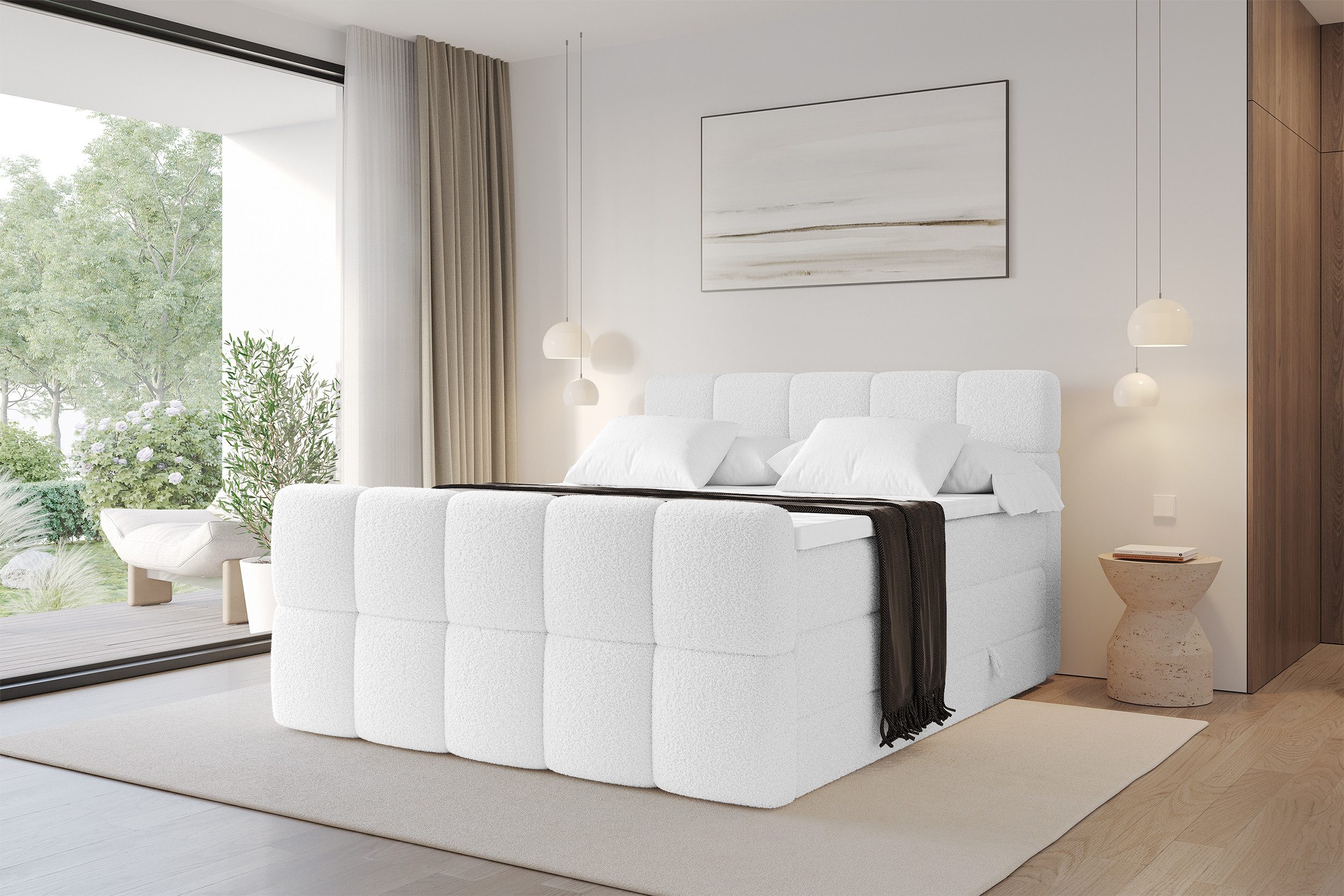 ALTDECOR Boxspringbett FAMA KING Zanozek (Multipocket-Matratze H4, H3 Matratze Bonellfederung, Topper, Kopfteil), Doppelbett mit Fußteil