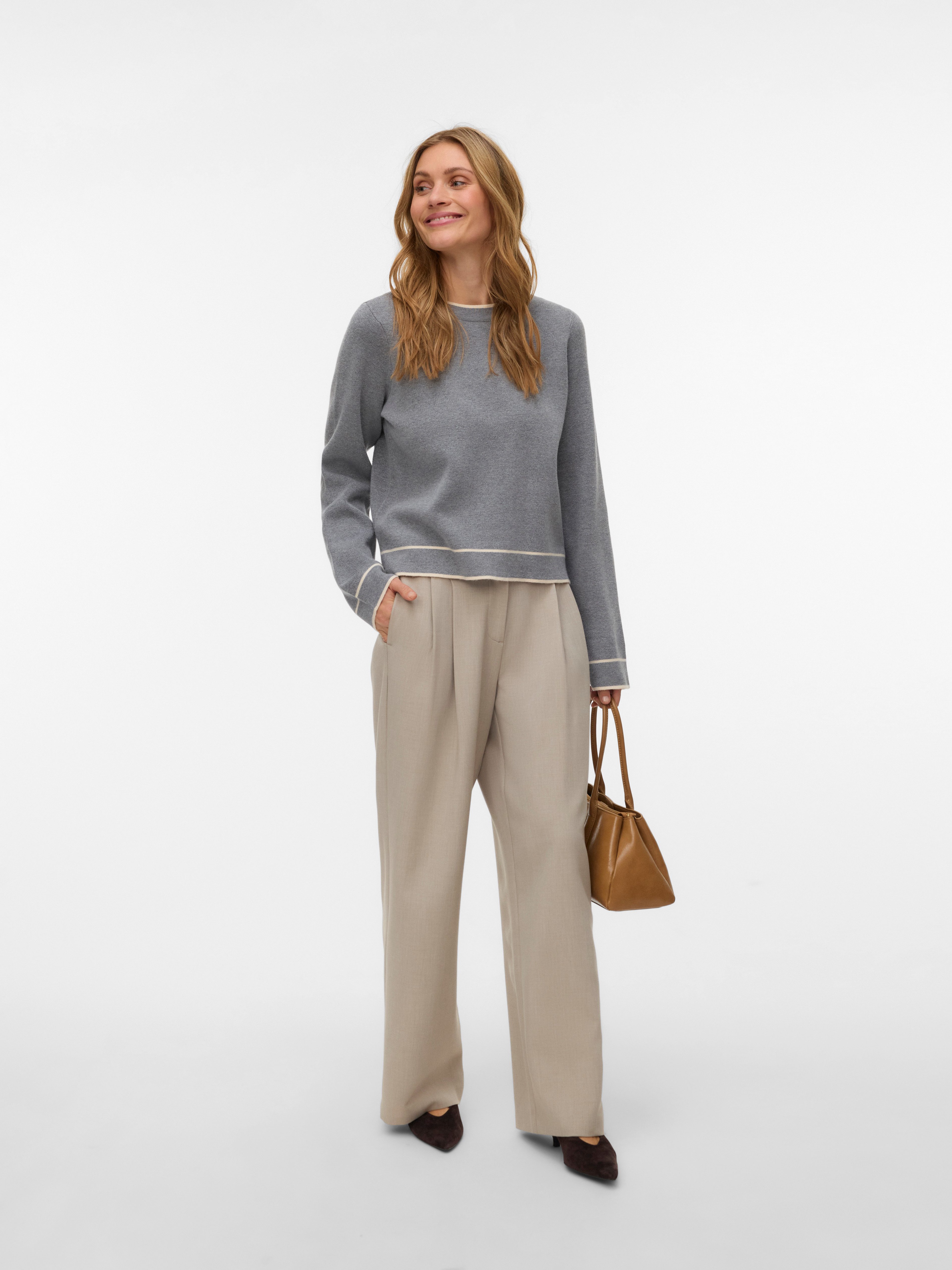 Vero Moda Strickpullover VMGOLD LS O-NECK DOUBLE CONTRAST PULL