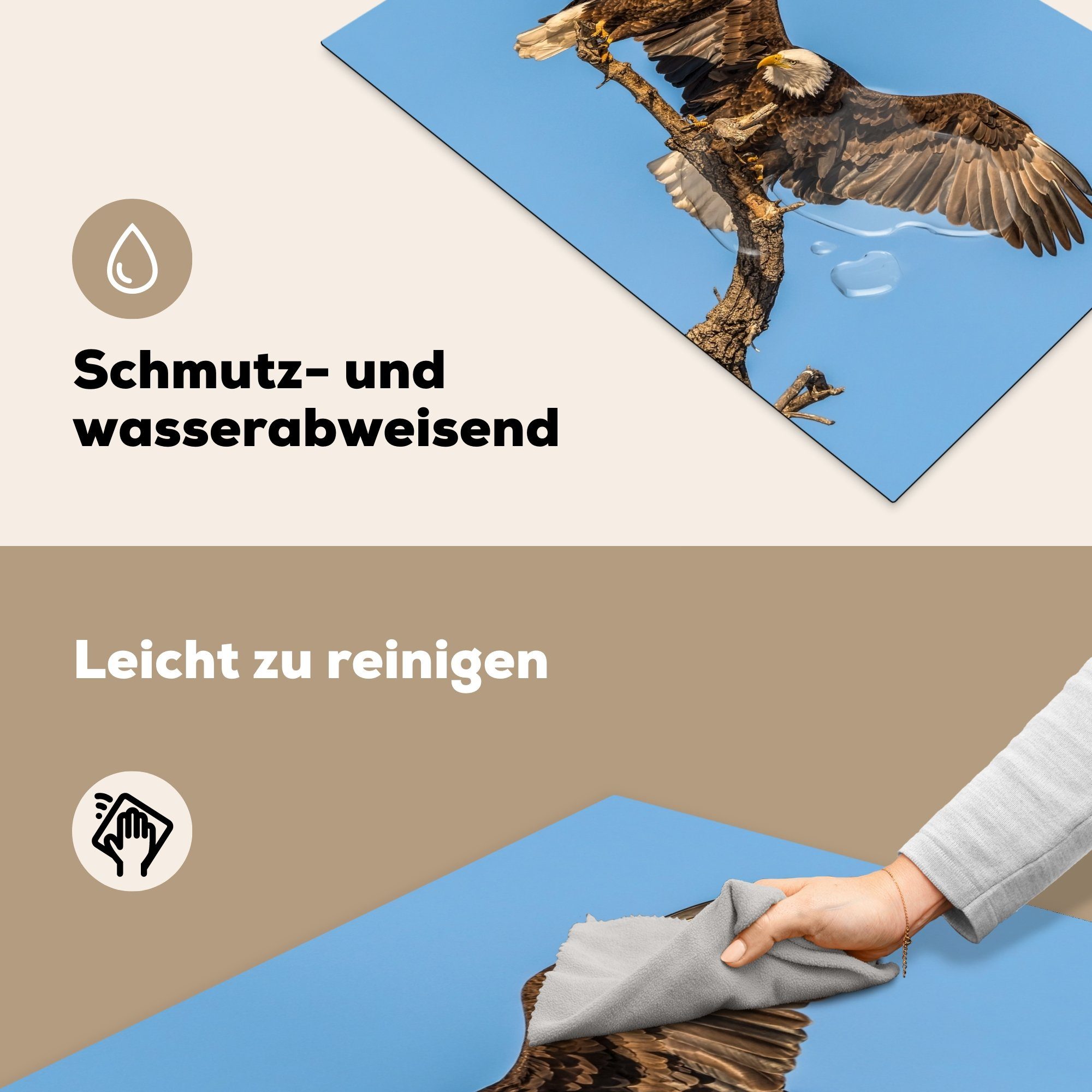 Arbeitsplatte Vogel Herdblende-/Abdeckplatte MuchoWow - für Raubvögel Adler (1 tlg), 77x51 - cm, Ceranfeldabdeckung, küche - - Vinyl, Luft, Äste