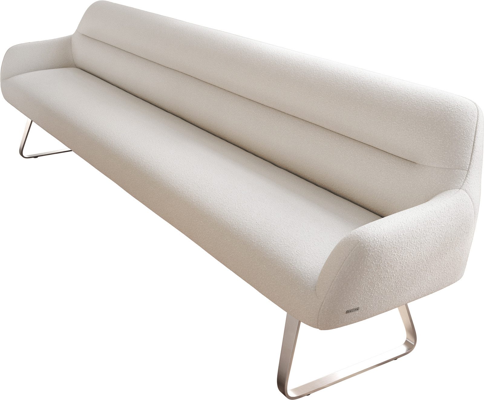 DELIFE Essbank Taya-Flex, 300 cm Kufengestell flach Edelstahl Bouclé Creme-Weiß Taschenfederkern