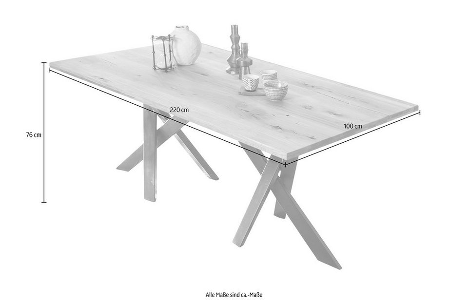SIT Esstisch, Design-Gestell im industriellen Antiklook, Tischplatte in  warmen Farbton mit schöner Maserung
