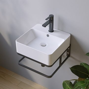 AQUABATOS Waschbecken Aufsatzwaschbecken mit/ohne Hahnloch rund oval eckig 30 40 50 60cm (Handwaschbecken Gäste wc Waschbecken klein Wandmontage ohne Unterschrank modern, mit ohne Überlauf wählbar,Ultradünner Rand), verschiedene Montagemöglichkeiten