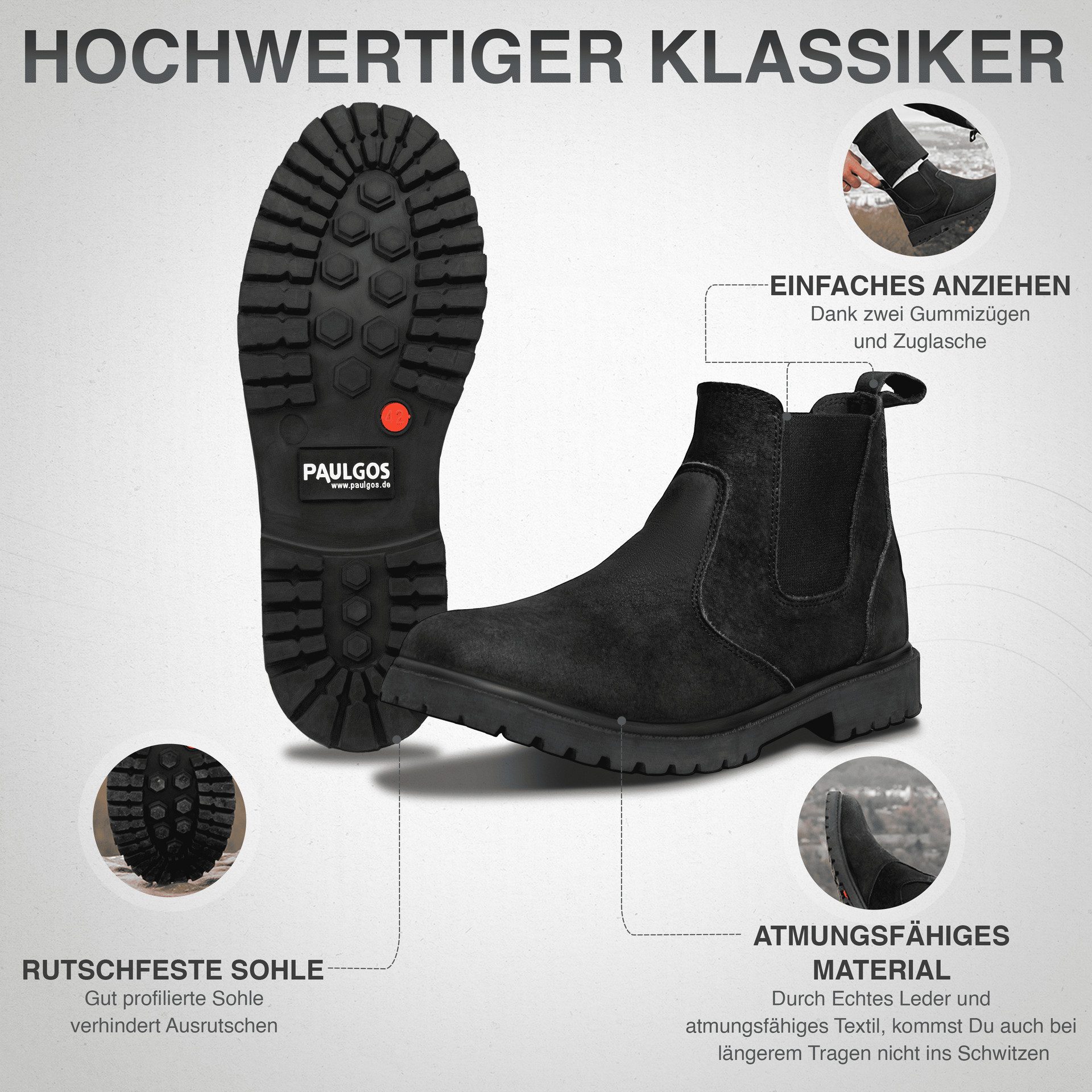 PAULGOS Herren Chelsea Boots, Stiefeletten Größe 39-47 in 3 Farben Chelseaboots