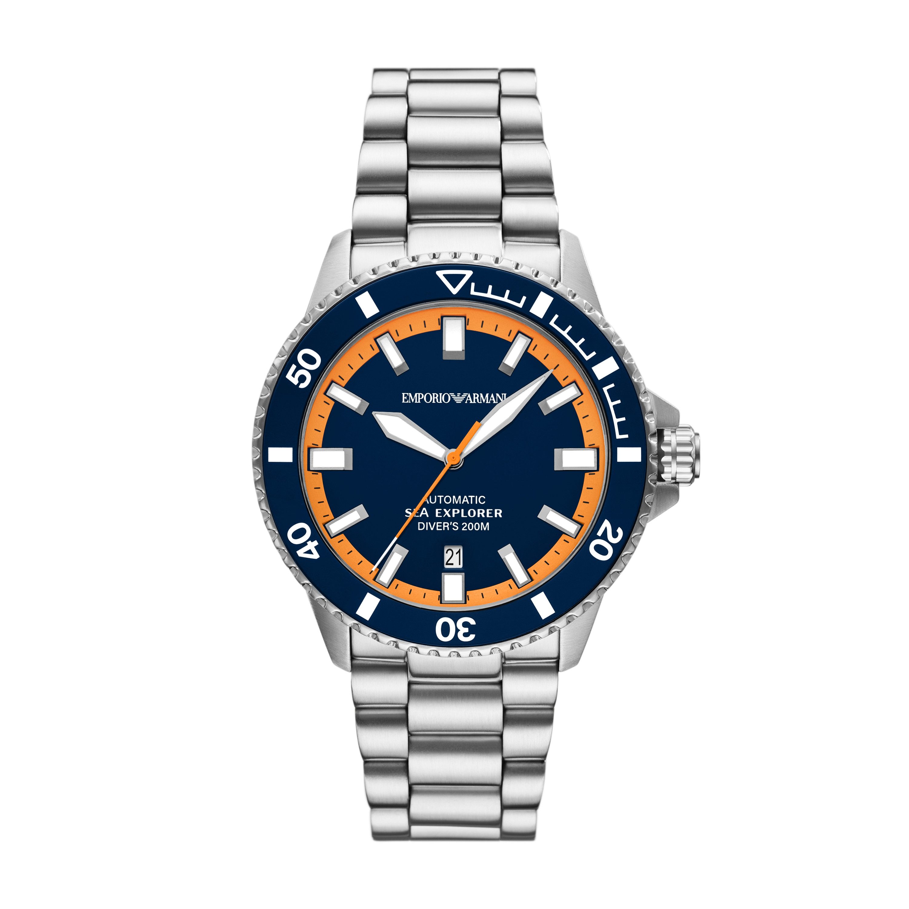 Emporio Armani Automatikuhr AR60090, Armbanduhr, Herrenuhr, Mechanische Uhr, Edelstahlarmband, analog, Tag