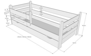 Kids Collective Kinderbett 80x160 80x180 90x200 mit Rausfallschutz, Schublade, Lattenrost, Komplettbett, Jugendbett, viel Stauraum, Bettkasten, 160x80 cm