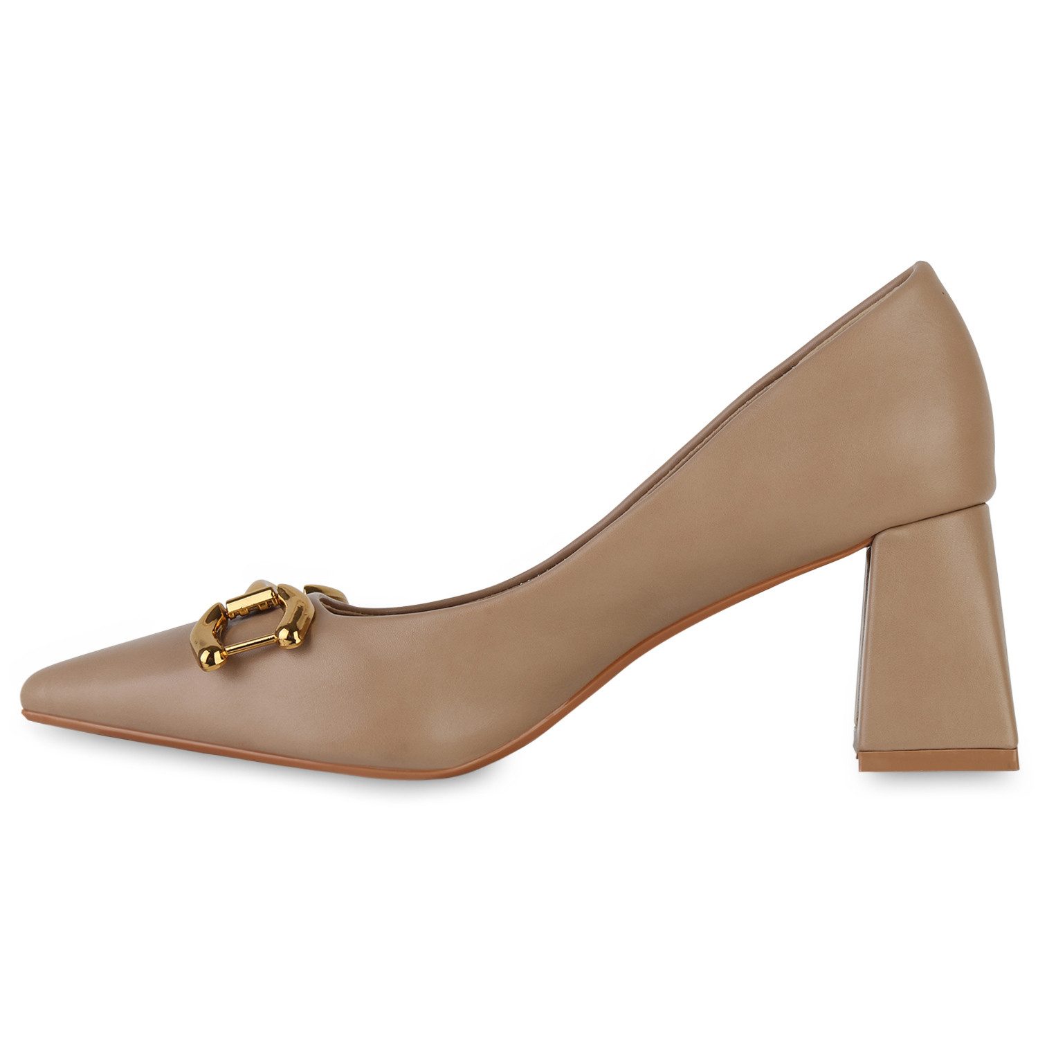 VAN HILL 839877 Pumps Damen Klassische Pumps Blockabsatz Spitze Ketten