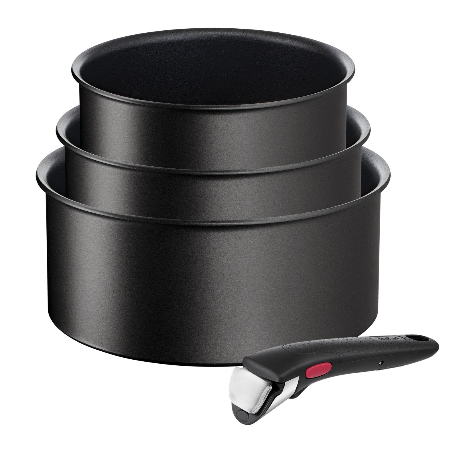 Tefal Topf-Set Ingenio Unlimited L76391, Aluminium (Set, 4-tlg., mit Кастрюли для запеканки 16/18/20 cm, 1x abnehmbarer Griff), stapelbar, platzsparend, Titanium 6x Antihaftversiegelung