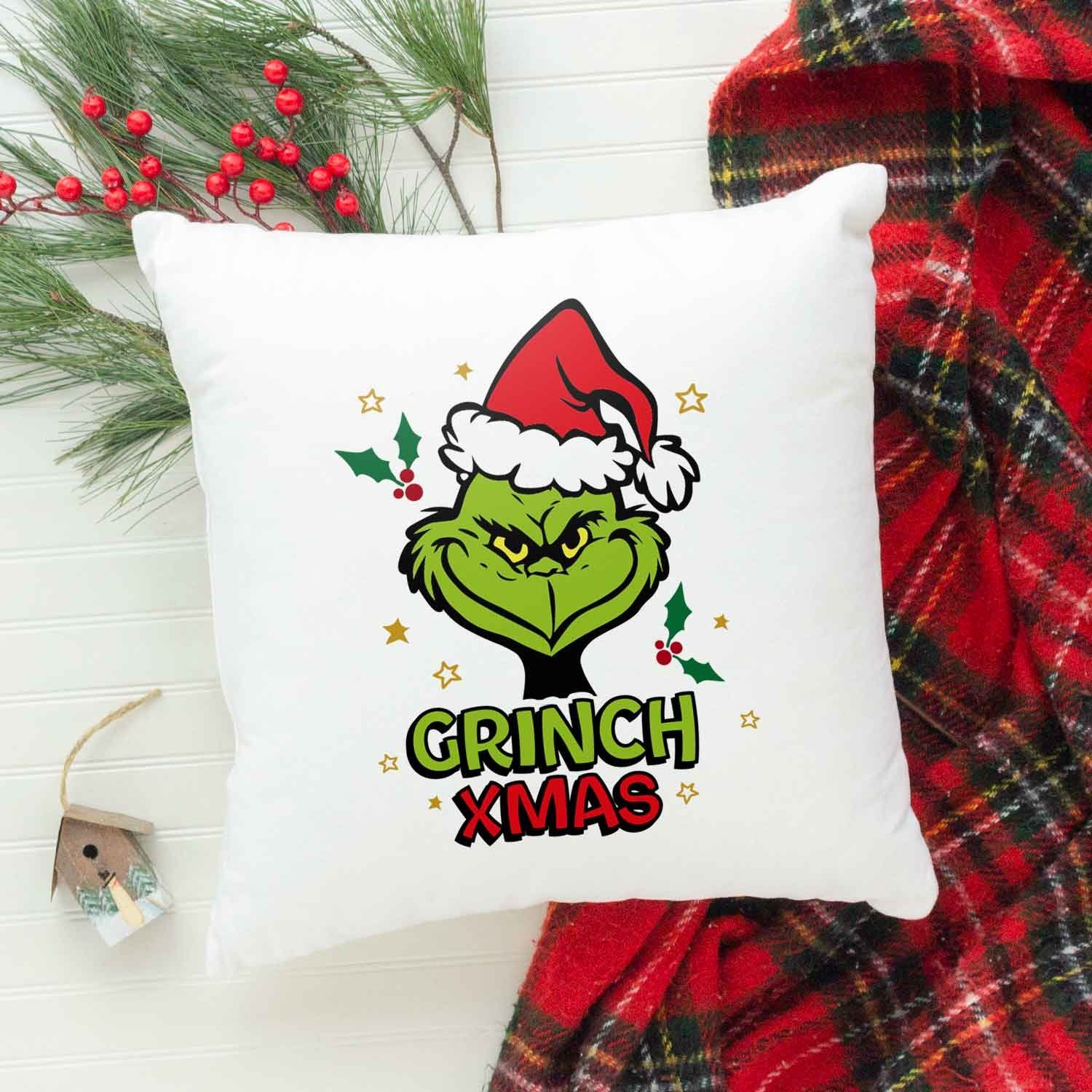 GRAVURZEILE Zierkissen mit Weihnachtsmotiv - Grinch Xmas - Weihnachtsdeko, 40 x 40 cm - Waschbar bis 40 Grad - Ohne Füllung