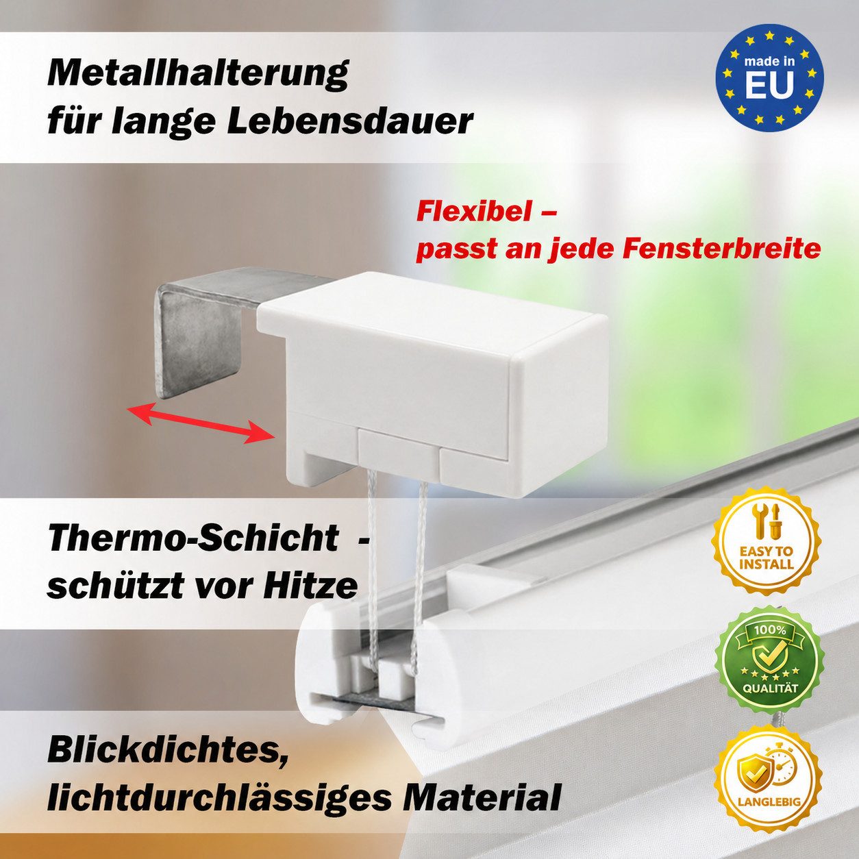 DomDeco Plissee Premium Thermo Plissee ohne Bohren, Sichtschutz, lichtdurchlässig, blickdicht, Klemmfix, Thermo-Wärmeschutz, verdunkelnd, blickdicht, Stufenlos – Bild 4 von 5