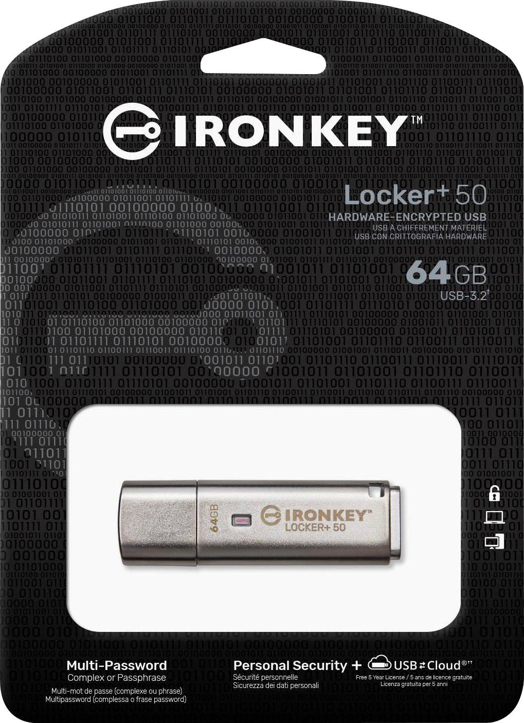 Kingston IRONKEY LOCKER+ 50 64GB USB-Stick (USB 3.2, Lesegeschwindigkeit 145 MB/s)