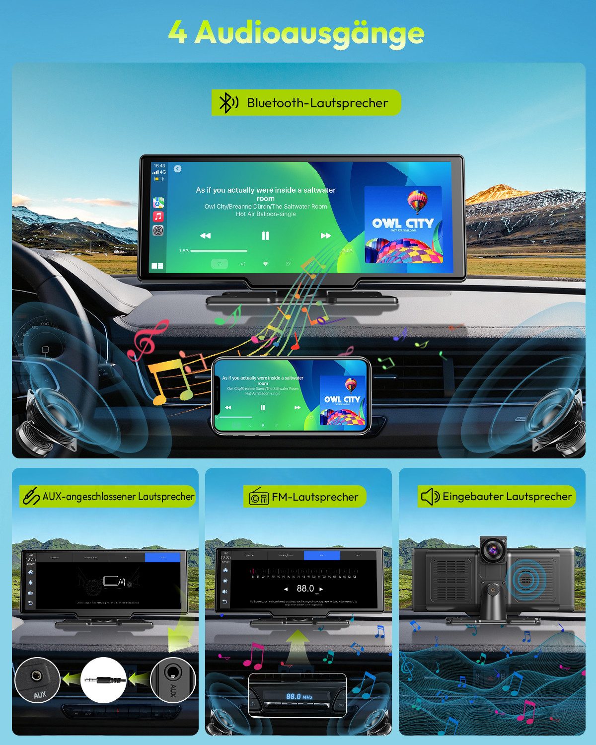 ESSGOO 4K 10.26'' Wireles Carplay Android Auto AutoRadio GPS Bluetooth5.0 DVR Navigationsgerät (64GB Rom TF Card WiFi,4K-Frontkamera/10.26" IPS Bildschirm(1600* – Bild 5 von 5