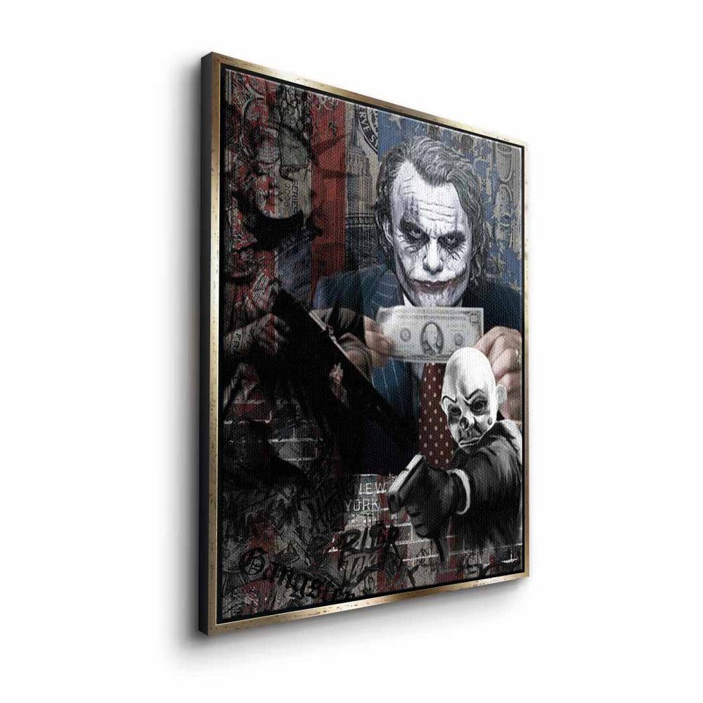 DOTCOMCANVAS® mit Leinwandbild, Art Motiv Leinwandbild Money premium weißer Pop Joker Rahmen Serious Geld Rahmen