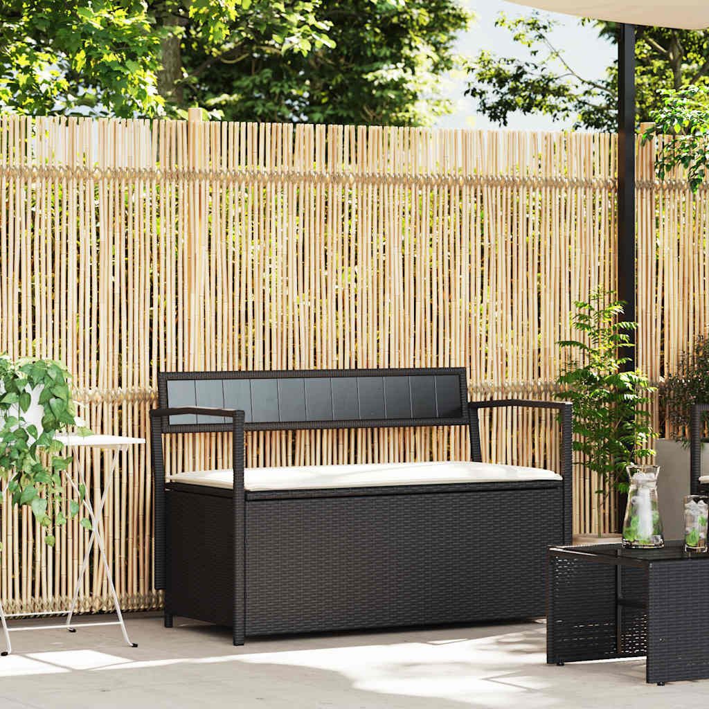 vidaXL Gartenbank Gartenbank mit Stauraum und Kissen Schwarz Poly Rattan (1-St)