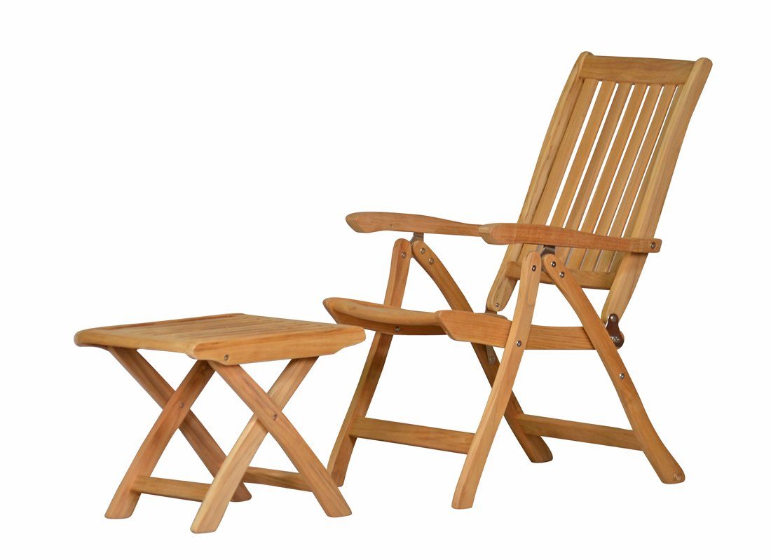 Kai Wiechmann Balkonset Set aus hochwertigem Teak Hochlehner und Teak Fußhocker als Relaxmöbel, (2-tlg., 1 Recliner, 1 Fußhocker), klappbares Premium-Set aus wetterfestem Teakholz