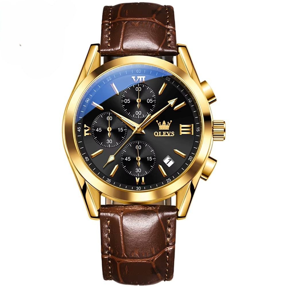 OLEVS Quarzuhr QLEVS Armbanduhr Multifunktions-Chronograph Lederarmband 4 Farben 2872