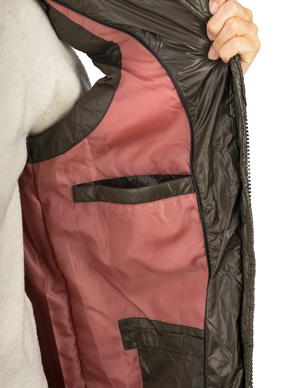 DENIMFY Outdoorjacke Damen Steppweste DFCaro Regular Fit knielange Übergangsweste mit Kapuze – Bild 4 von 4
