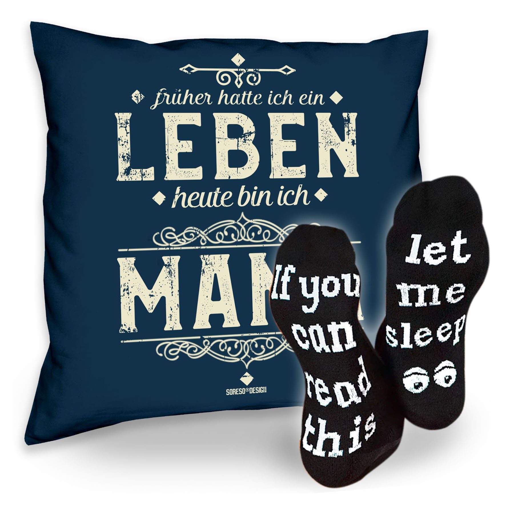 Soreso® Dekokissen Kissen Heute bin ich Mama & Sprüche Socken Sleep, Geschenkidee Weihnachtsgeschenk navy-blau