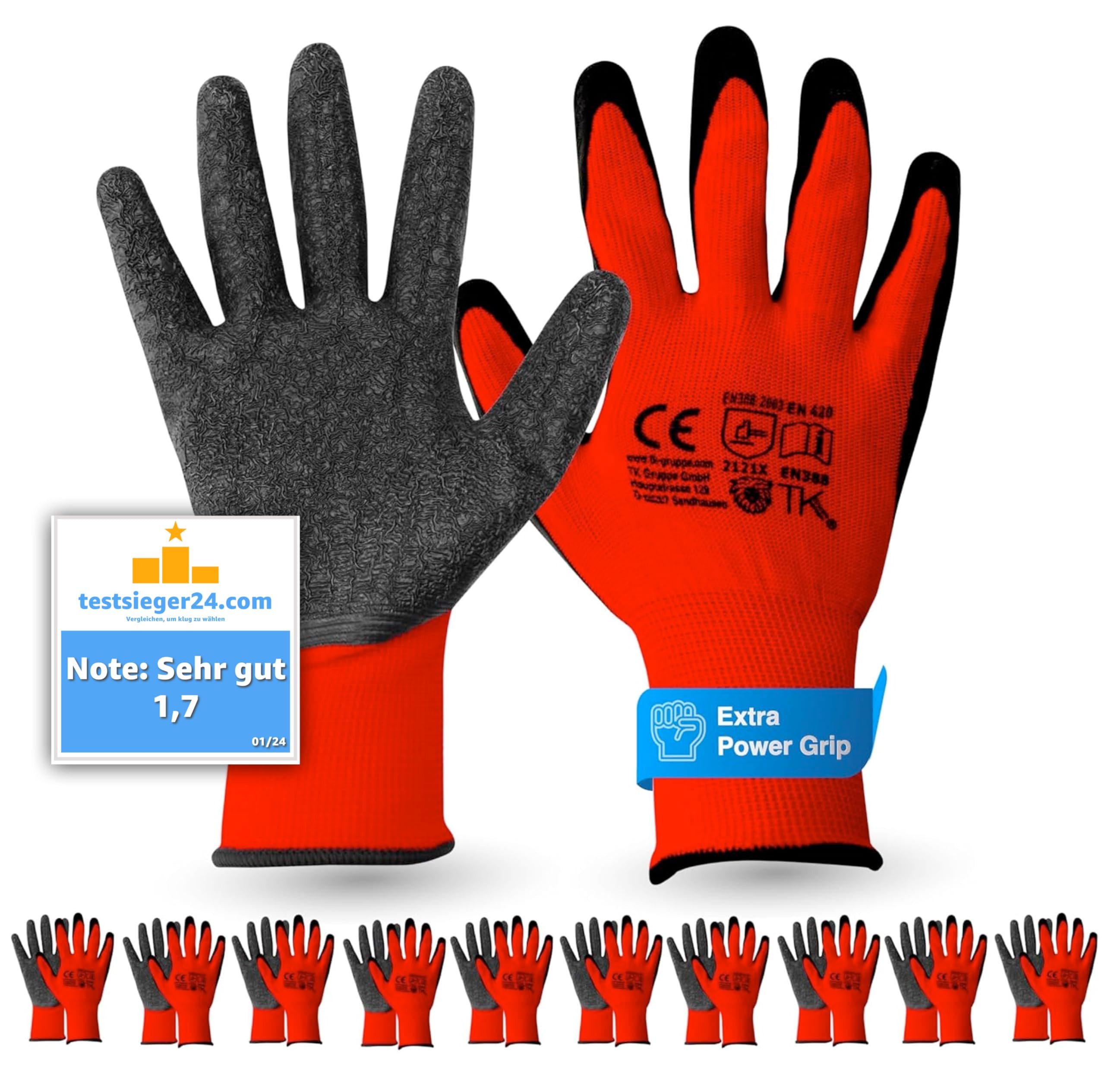 toolmate® Arbeitshandschuh-Set 10x Paar Premium Handschuhe EN388 - Gartenhandschuhe rot (Packung, 10-St., 10 Paar Arbeitshandschuhe) Atmungsaktiv