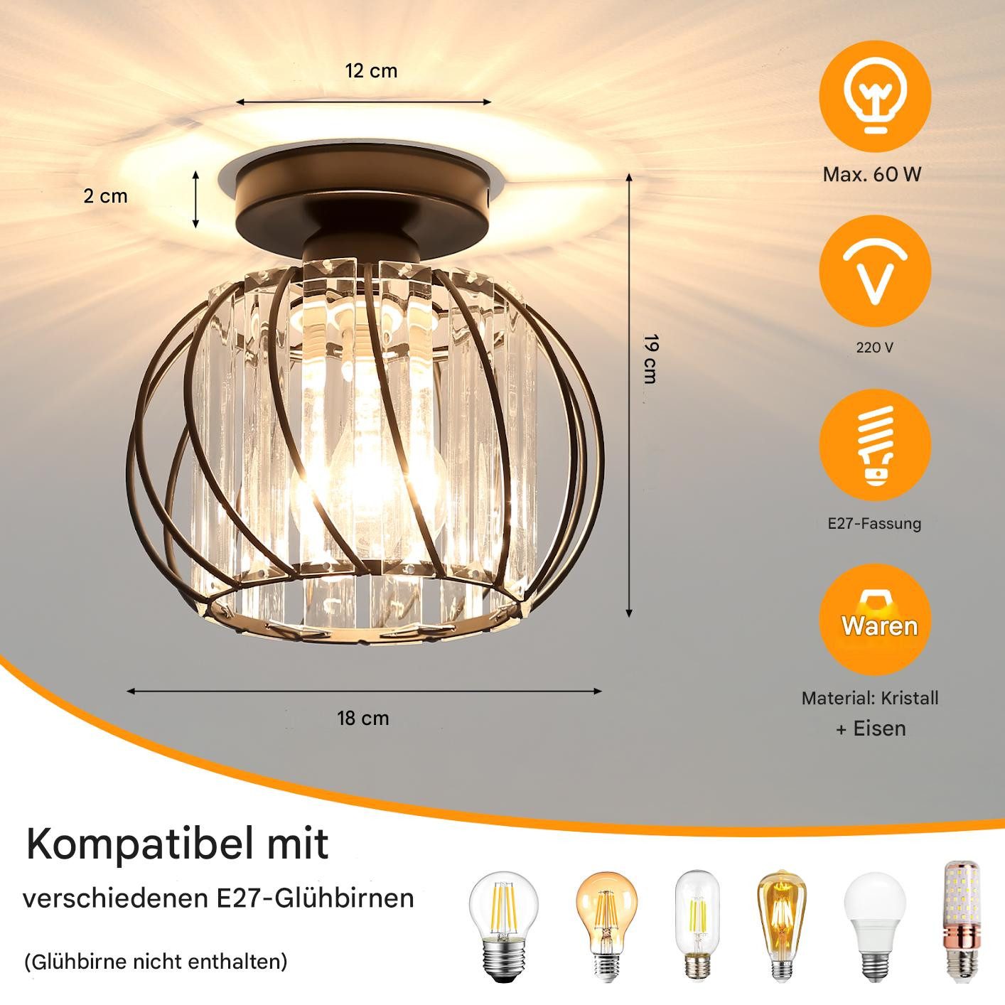 Goeco Deckenleuchte Moderne Kristall-Deckenleuchte E27 LED günstig online kaufen