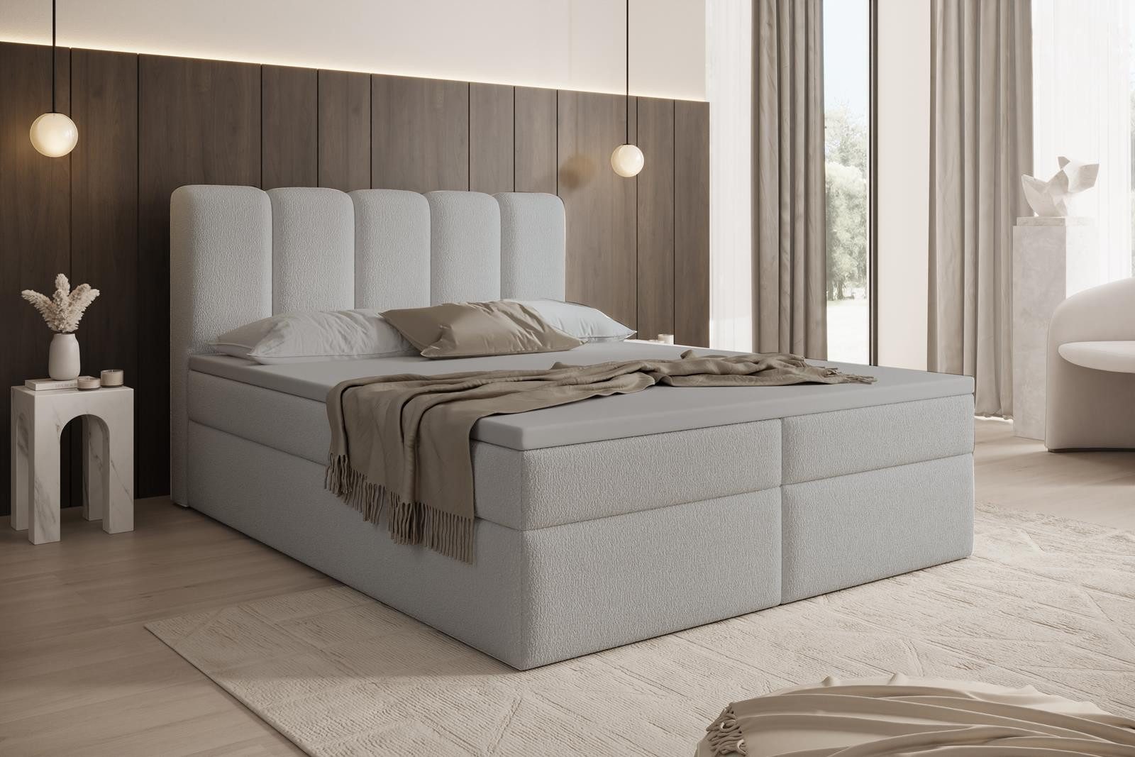 Compleo Boxspringbett mit hohem Schlafkomfort "BELLO" von 120 bis 200x200 cm, luxuriöses Bett mit Stauraum und gepolstertem Kopfteil