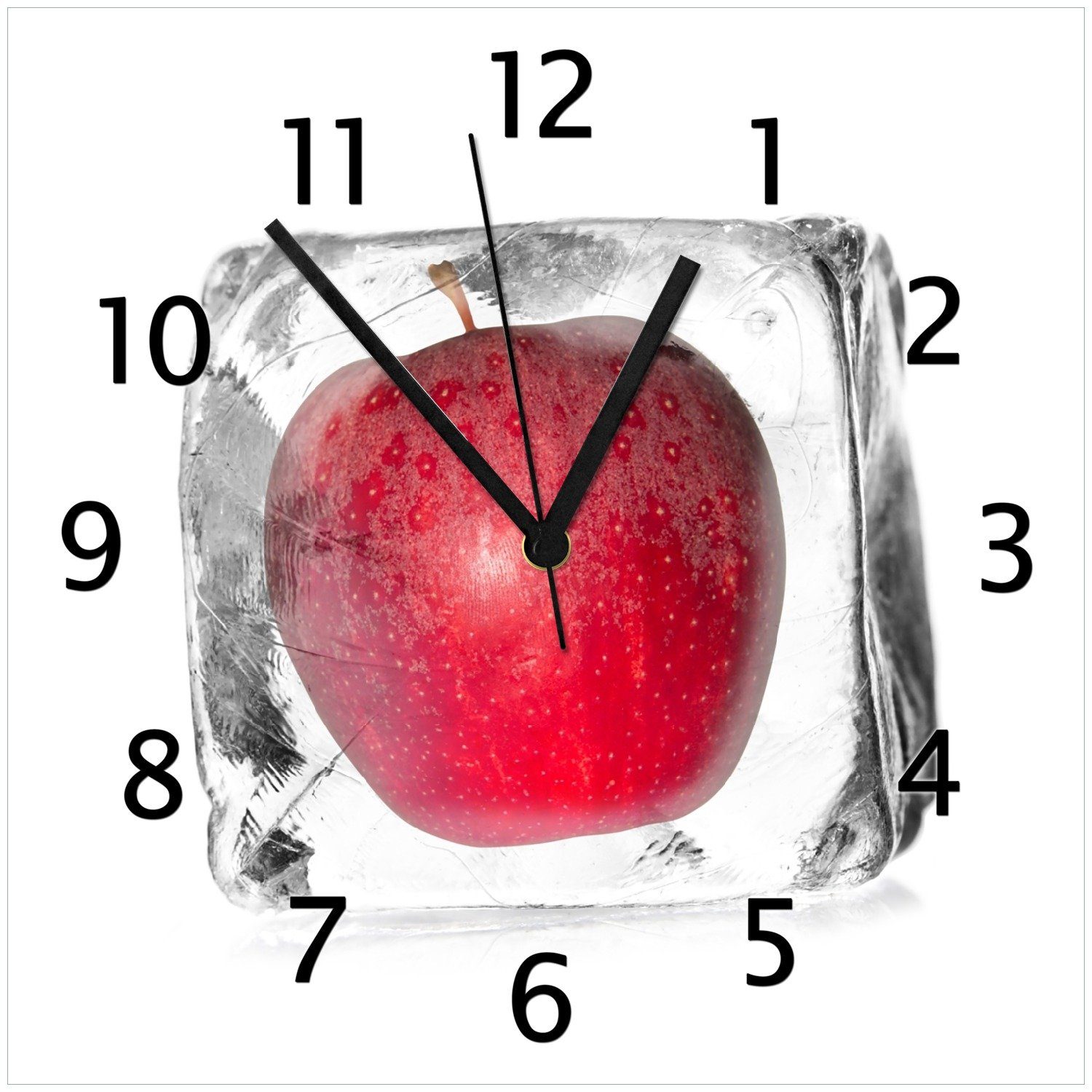 Wallario Wanduhr Roter Apfel in Eiswürfel - Eiskaltes Obst (Glasuhr)