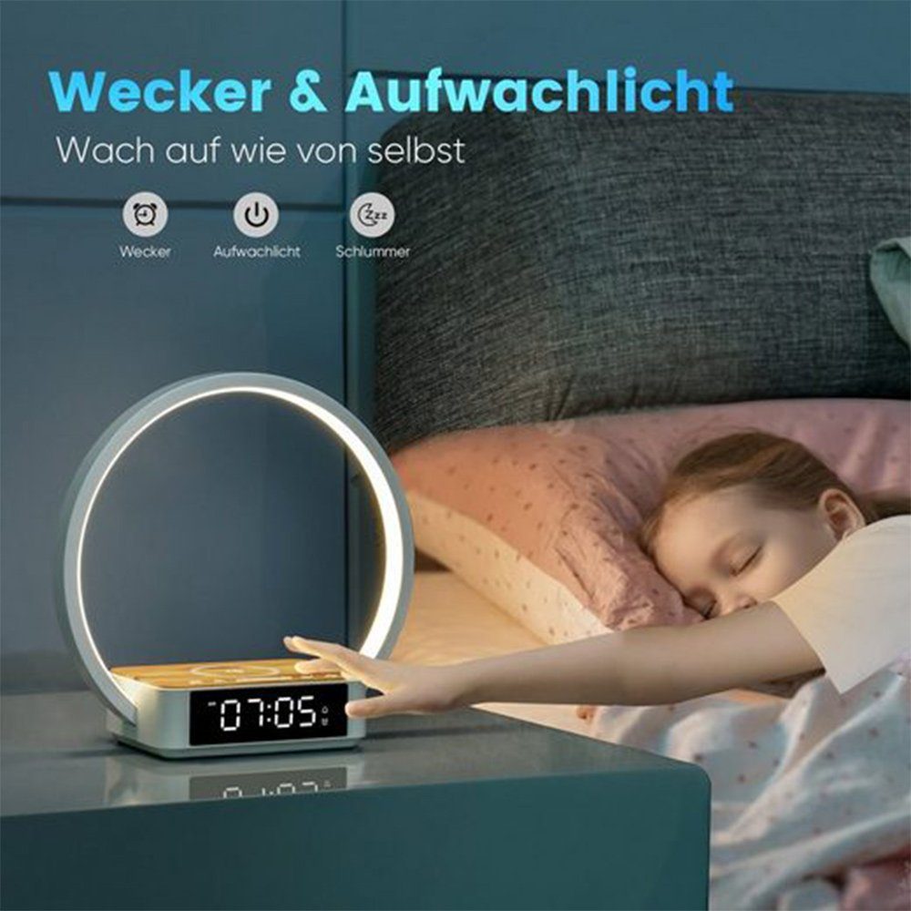 OKWISH LED Helligkeitsstufen Ladefunktion, Schlafzimmer Leuchte Lampe Nachttischlampe Touch, 3 Mit Nachttischlampen integriert, dimmbar und Tisch Handy fest Warmweiß, Tischlampen Zeitanzeige LED