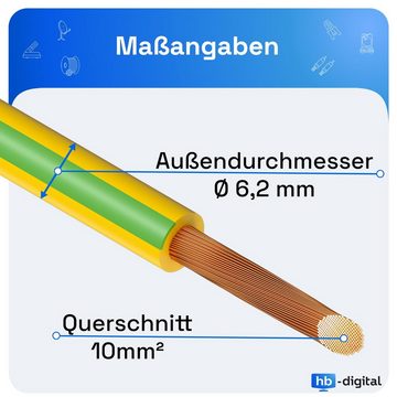 HB-DIGITAL Erdungskabel 10mm2 PVC Aderleitung H07V-K flexibles Kabel grün-gelb Stromkabel, (1000 cm), PVC-Isoliermantel