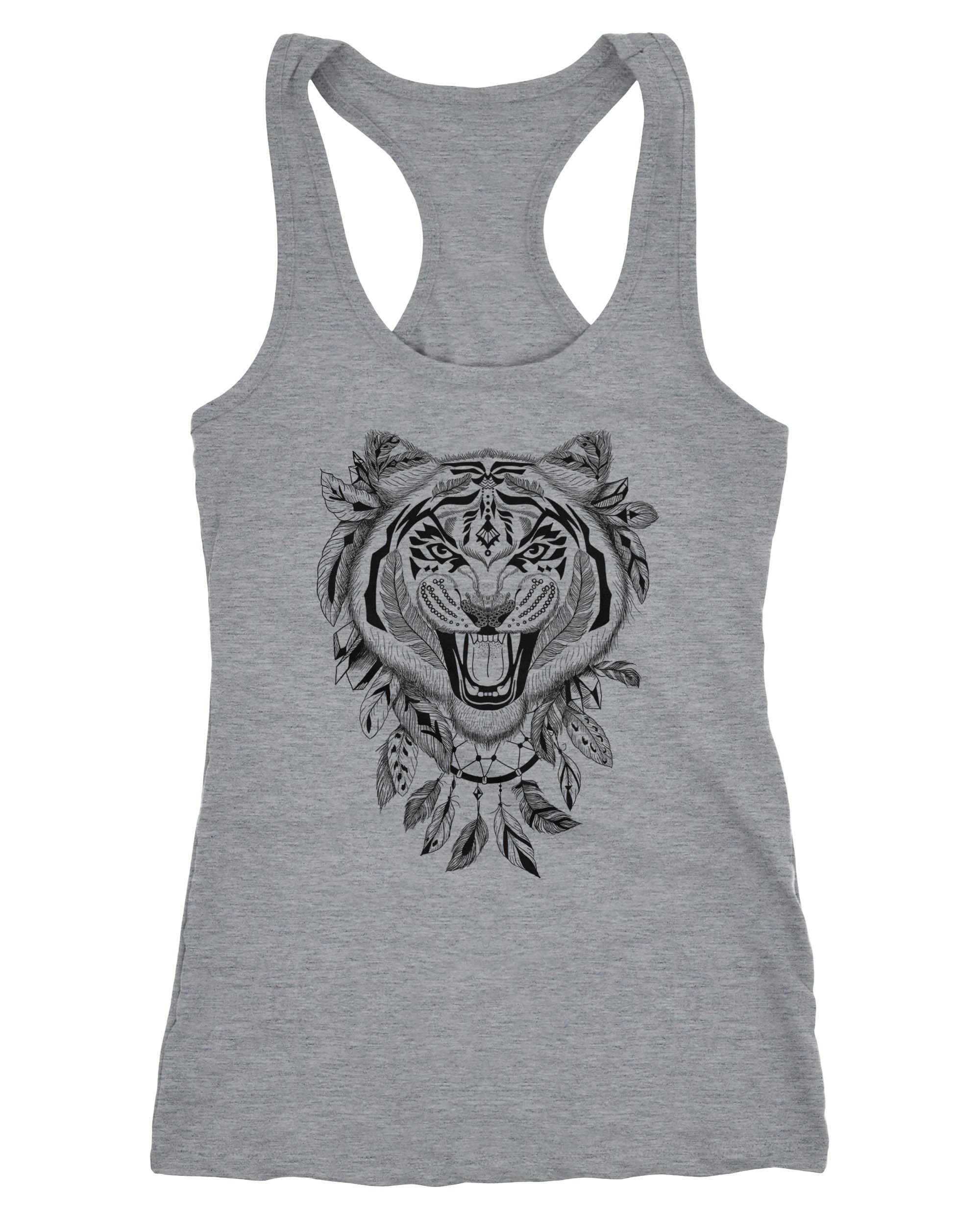 Neverless Tanktop Damen Tank-Top Tiger Boho Zentangle Bohamian Atzec Federn Traumfänger