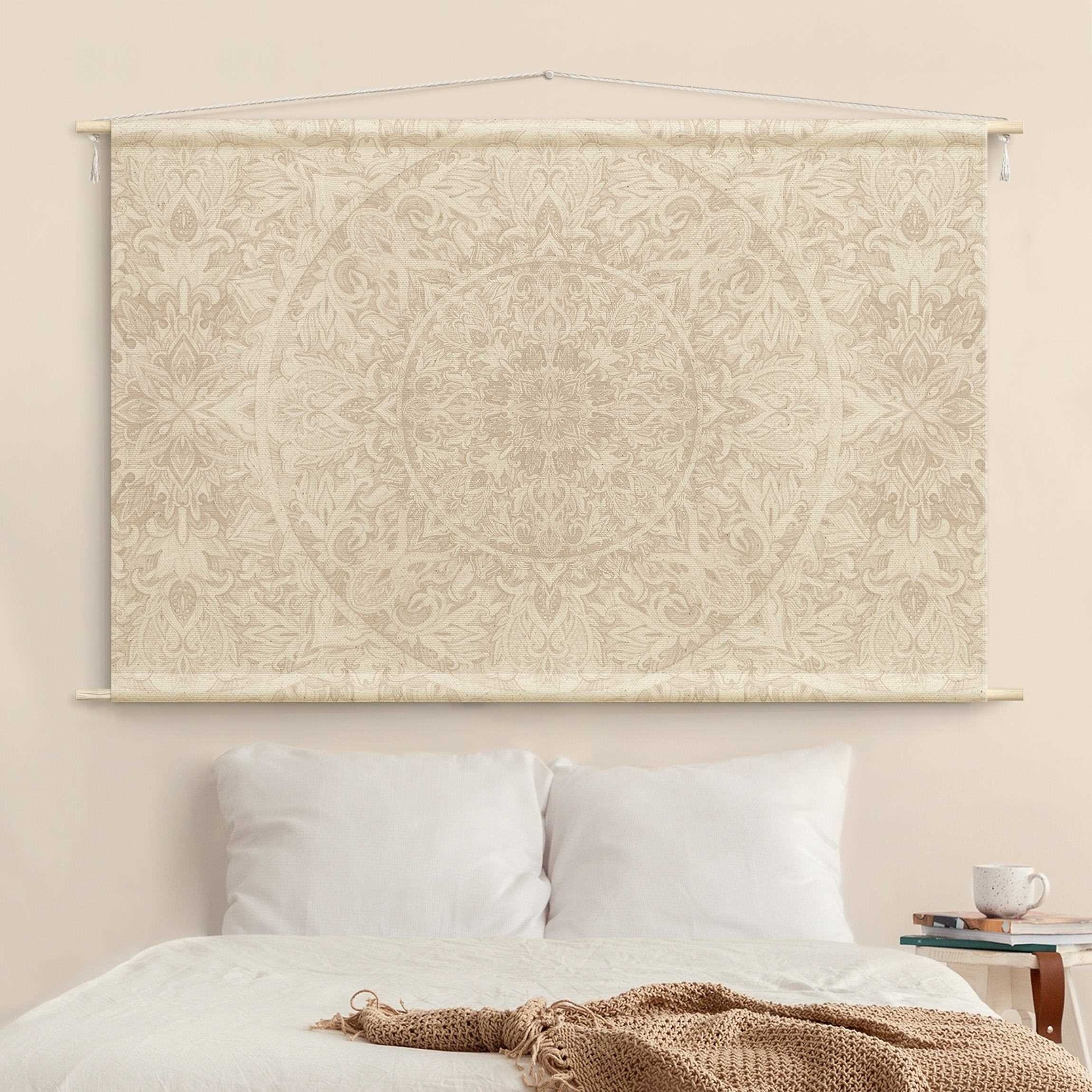 Bilderdepot24 Wandteppich modern Mandala Aquarell Muster Ornamente Spirituell beige, rechteckig, Höhe: 2.6 mm, großes Wandbild aus Natur-Baumwolle Wandbehang St – Bild 4 von 5