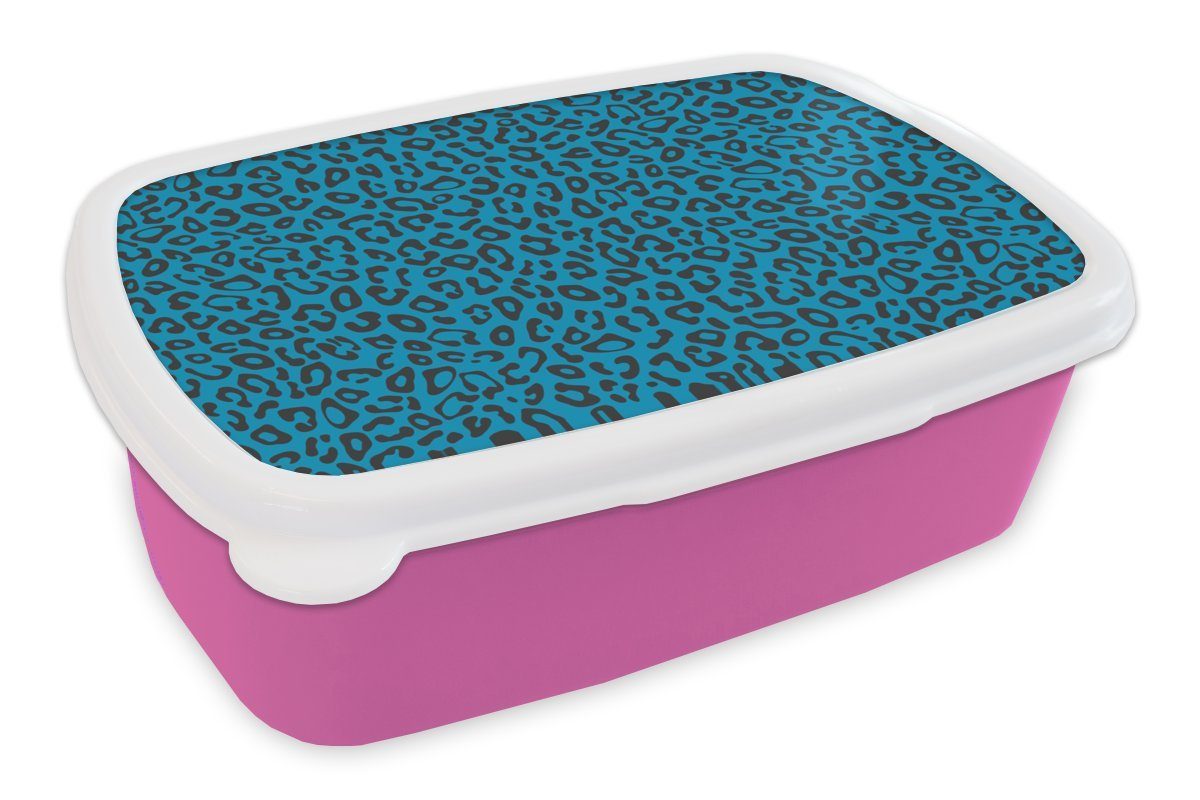 MuchoWow Lunchbox Panther Druck - Blau - Design - Tiere, Kunststoff, (2-tlg), Brotbox für Erwachsene, Brotdose Kinder, Snackbox, Mädchen, Kunststoff rosa