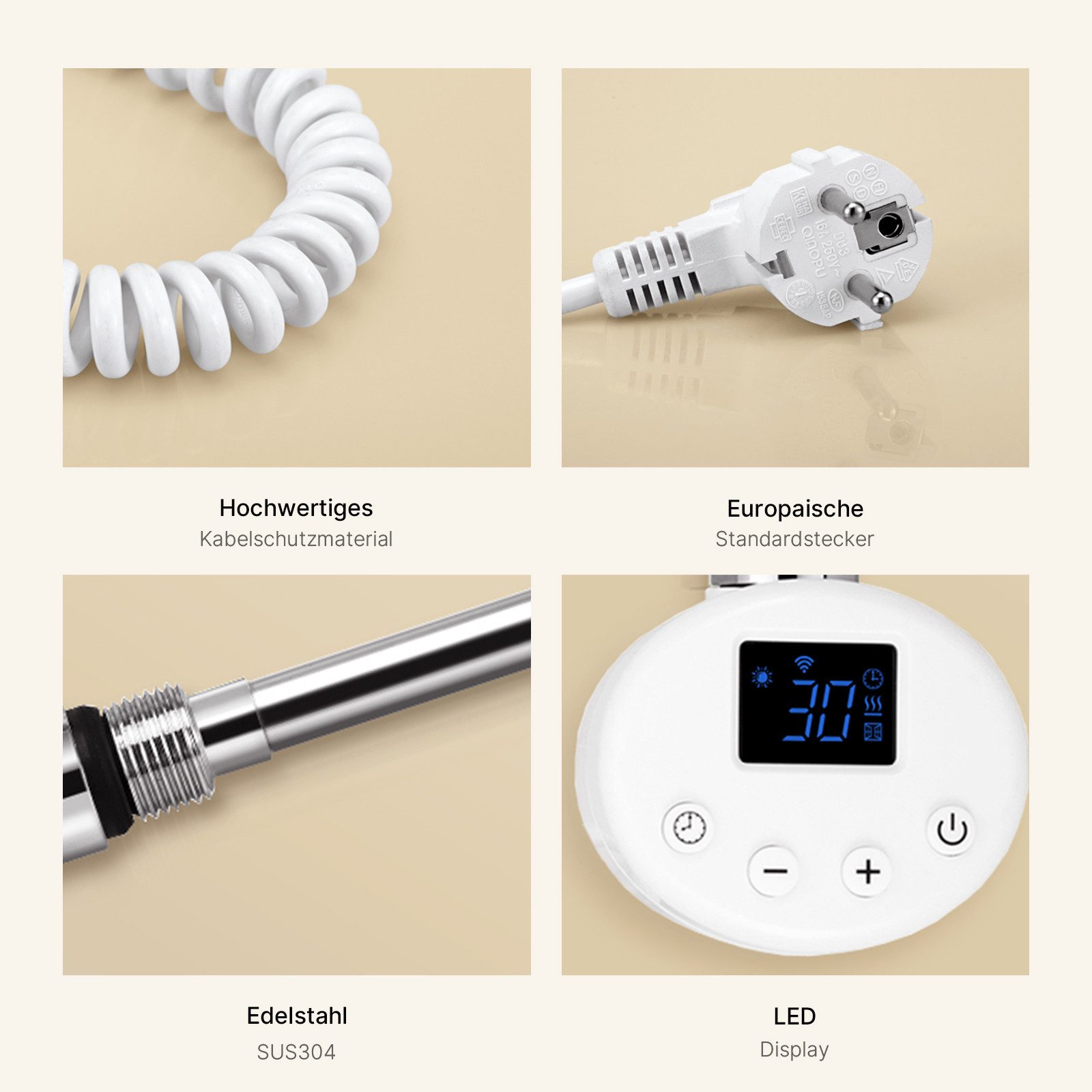 EMKE Heizstab heizkörper 300-1200W Timing Funktion Temperatureinstellung: 30-70°C, Wifi APP Steurung Thermostat Heizelement für Badheizkörper