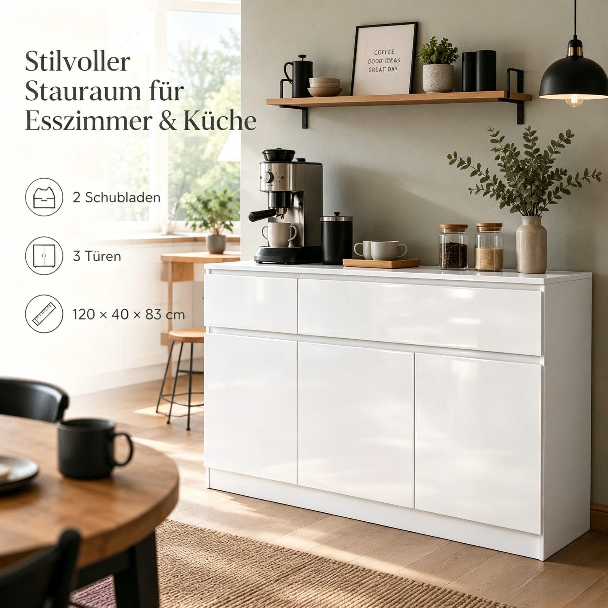 FUFU&GAGA Kommode Weiß PET Hochglanz Serie, 80-180 cm breit, Kommode Modern – Bild 2 von 5