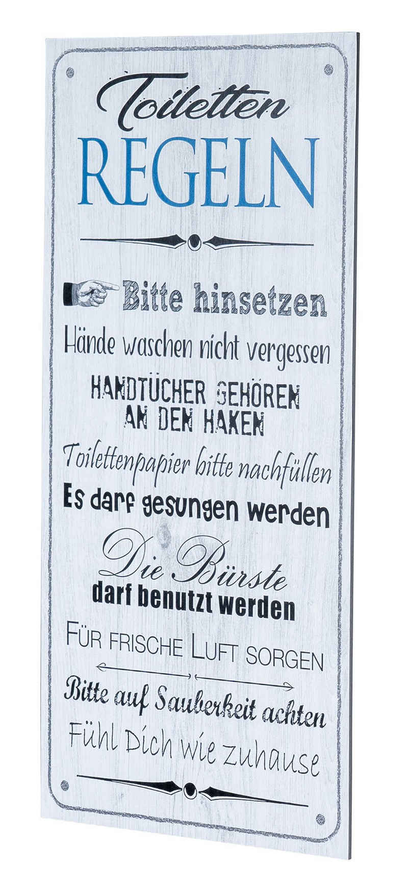 Levandeo® Wandbild, Wandbild 20x40cm Toilettenregeln Bad Spruch Deko Wandschild Bild