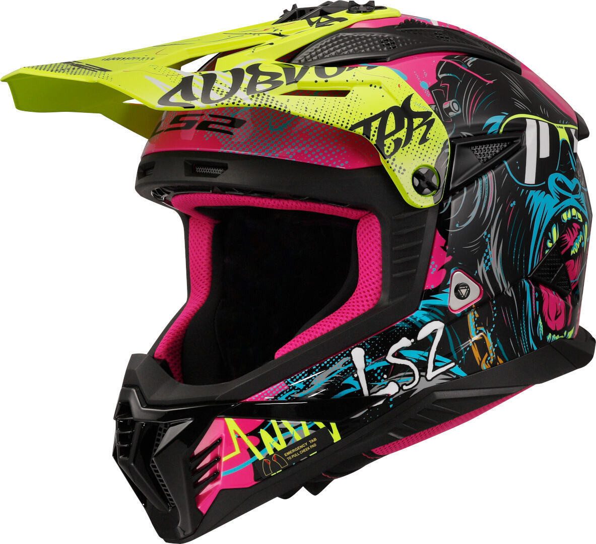LS2 Motocrosshelm MX708 Fast II Gorilla Motocross Helm, Notfallsystem-Polsterung (EQRS)