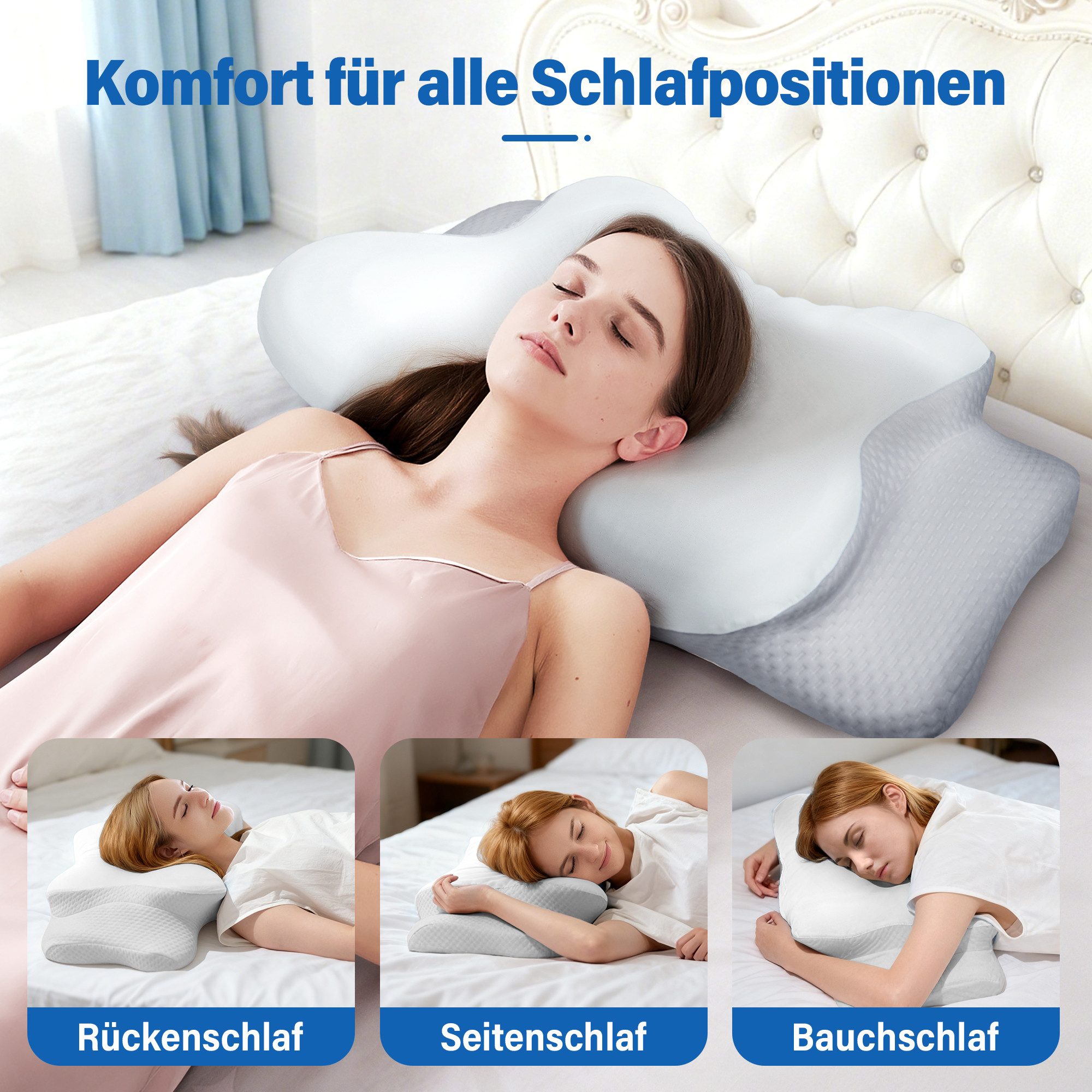 ANYSUN Nackenstützkissen Memory Foam Kissen, Orthopädisches Kopfkissen, Füllung: 100% Polyurethan, Bezug: 87% Nylon, 13% Spandex, Seitenschläfer, Bauchschläfer, Rückenschläfer, Kissen vom OEKO-TEX®, für Erwachsene, Männer, Frauen