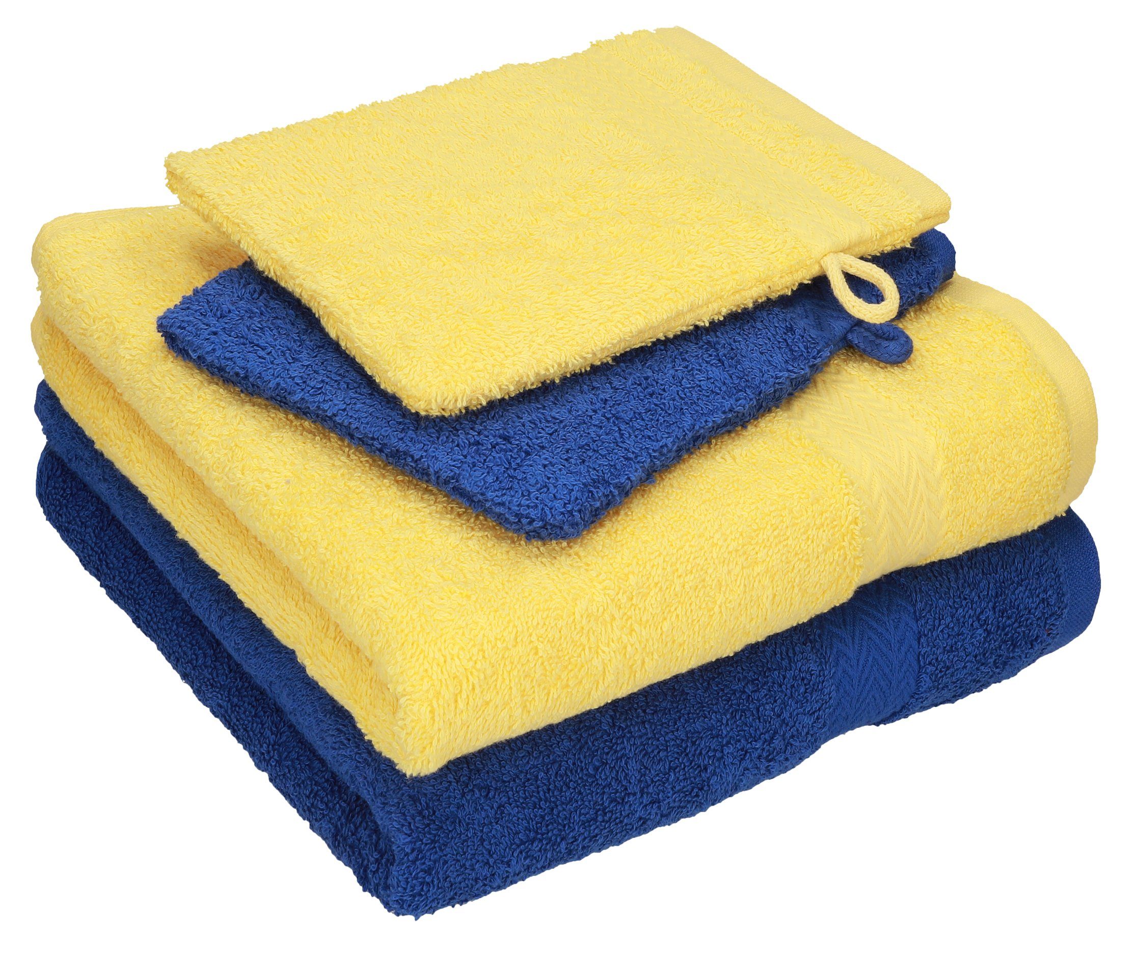 Betz Handtuch Set 4 TLG. Handtuch Set Happy Pack 100% Baumwolle 2 Handtücher 2 Waschhandschuhe, 100% Baumwolle, (4-tlg) gelb-royalblau