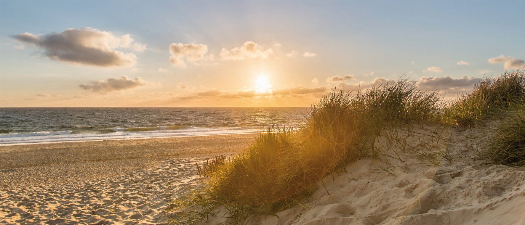Bönninghoff Leinwandbild Wandbild STRAND XXL 60x140 cm – Leinwandbild Keilrahmen Deko modern, Meer, Sonnenuntergang, Strand (1 St), auf Keilrahmen gespannt