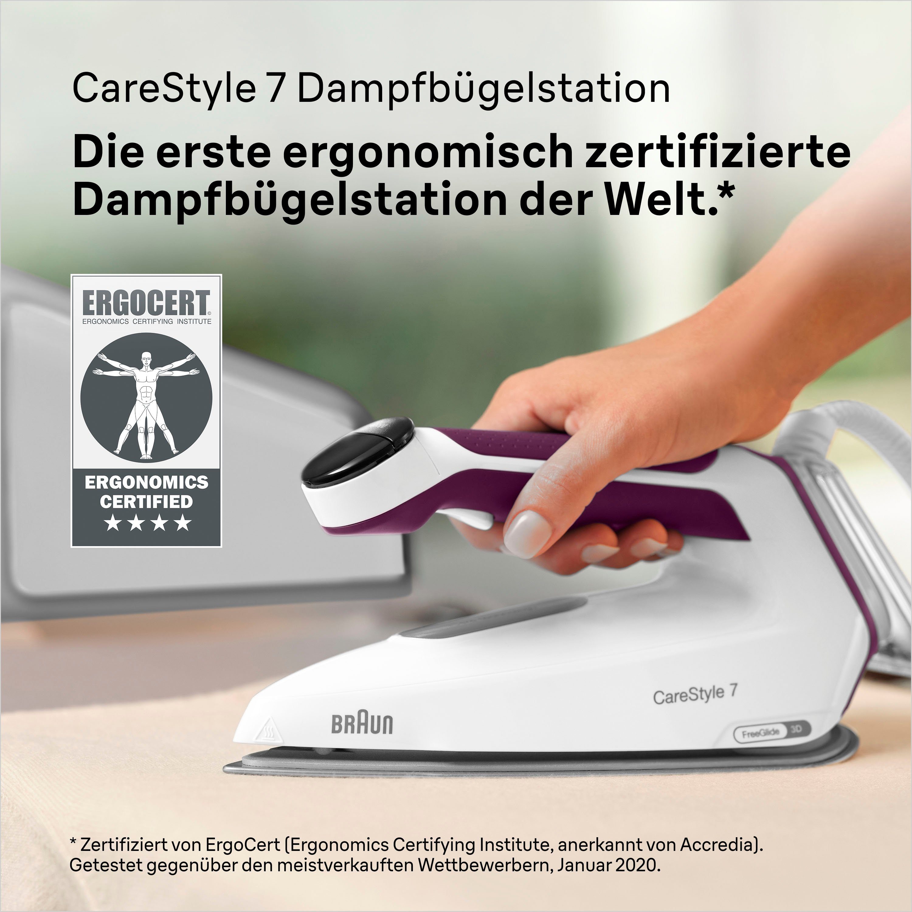 Braun Dampfbügelstation CareStyle 7 IS 7266 VI - 7,5 bar, 550 g Dampfstoß, 2,0 l Wassertank, 2000 ml Wassertank, 160 g Dampfmenge, EloxalPlus Bügelsohle, Ultimate FastClean Entkalkung