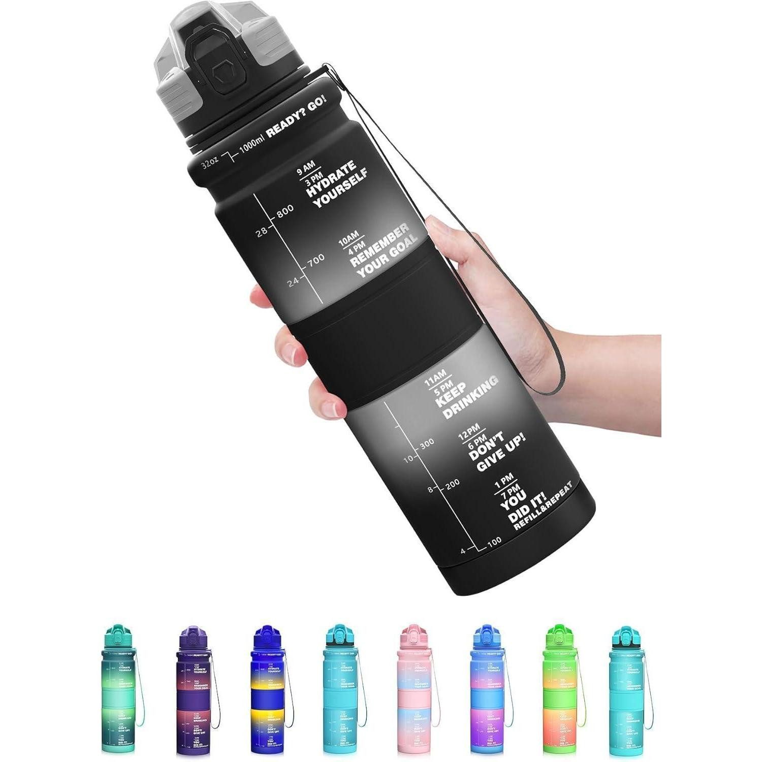 LuxusKollektion Fahrradbox Trinkflasche 1l Kinder Auslaufsicher BPAfrei 1000 ml Schwarz-weiß