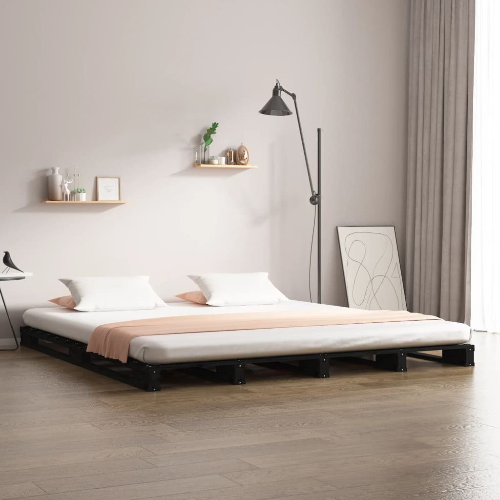 furnicato Bett Palettenbett Schwarz 135x190 cm Massivholz Kiefer