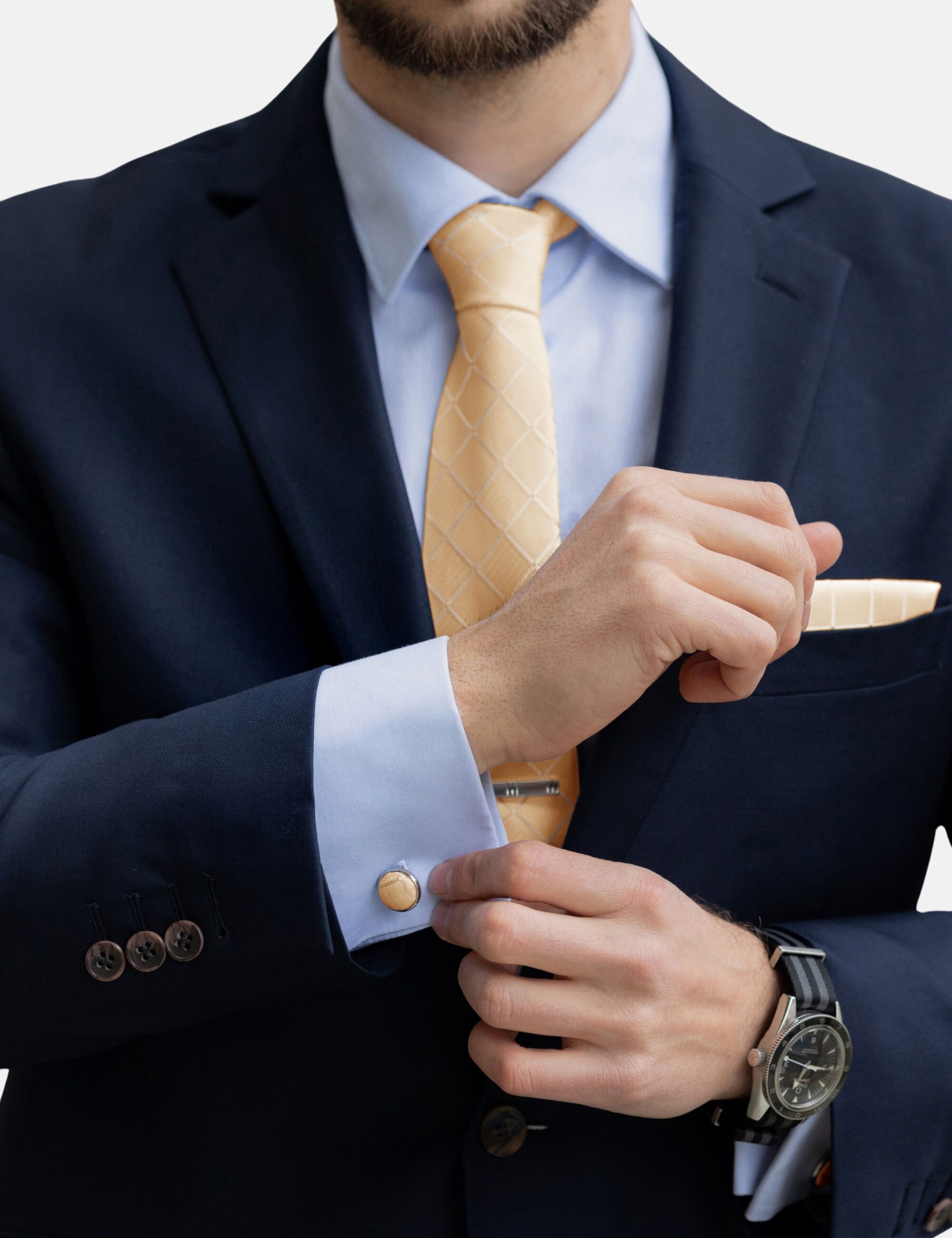 Massi Morino Krawatte (1-St) mit Einstecktuch, Manschettenknöpfen und Krawattenklammer