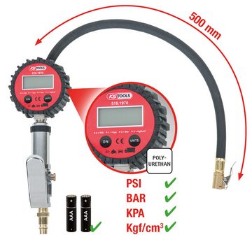 KS Tools Reifenfüllmessgerät, Digitaler Druckluft-Reifenfüllmesser, 0-14 bar