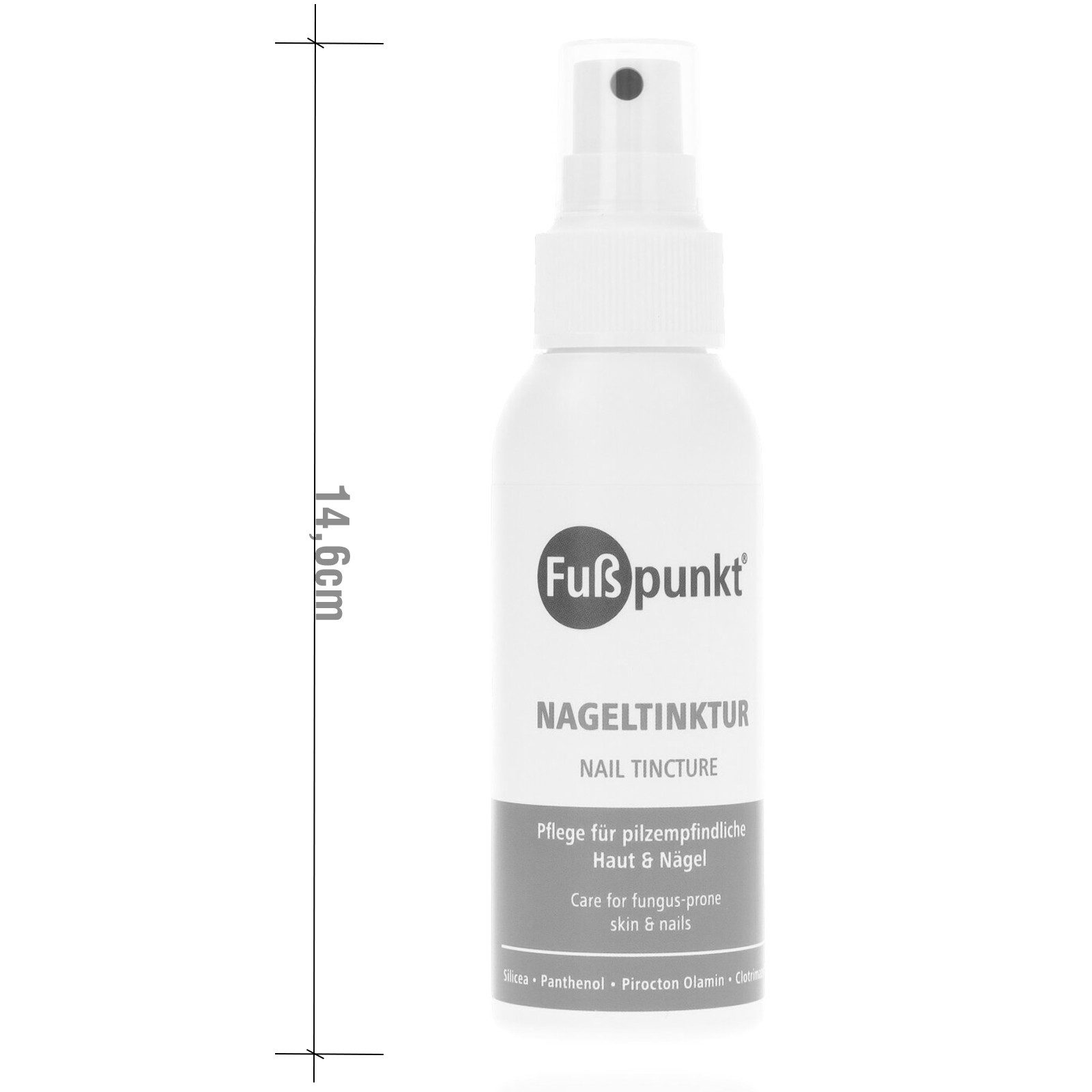 Fußpunkt Nagelpflegeöl Fußpunkt Nageltinktur für pilzempfindliche Haut & Nägel 100ml, 1-tlg., pflegt / stabilisiert angegriffene Nägel, mit Silicea, Panthenol und Clotrimazol