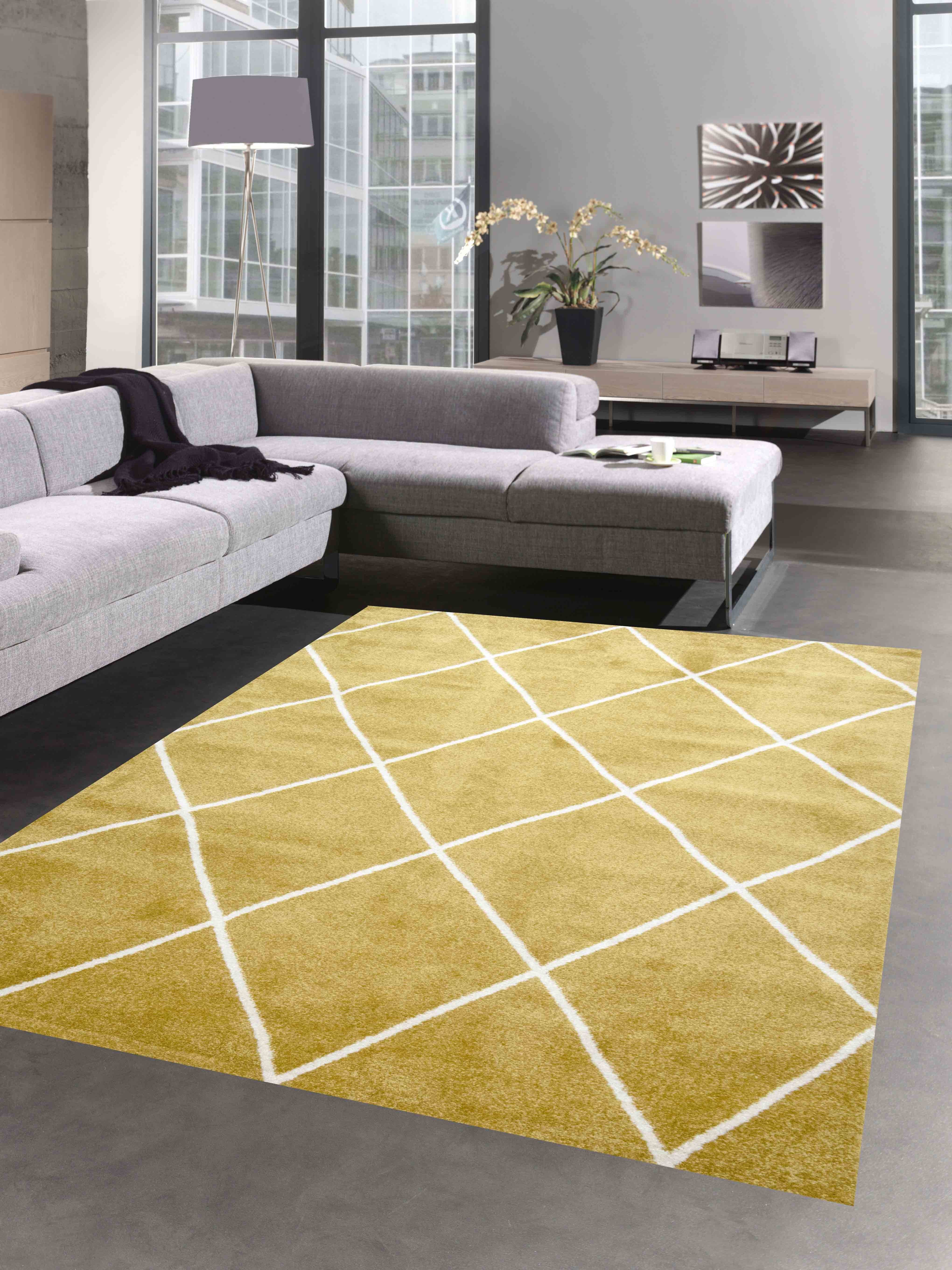 Carpetia Teppich Wohnzimmerteppich Rautenmuster Weiß Creme günstig online kaufen