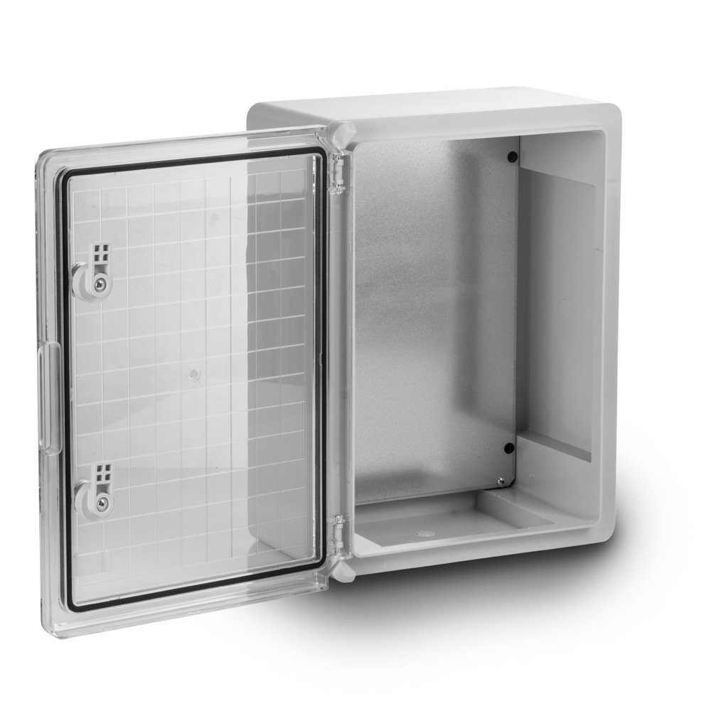 ARLI Schaltschrank Sichttür Industriegehäuse verzinkter Montageplatte Steckdosenverteiler (Montageplatte, Verriegelungsschlüssel, Befestigungsmaterial, Sichttür, Transparent Tür, IP65), 300 x 400 x 165 mm / schlagfest / halogenfrei