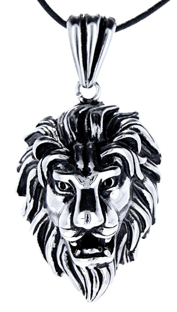 Kiss Löwen großer Edelstahl of Kopf Löwenkopf Lion Kettenanhänger Löwe Leather aus Anhänger