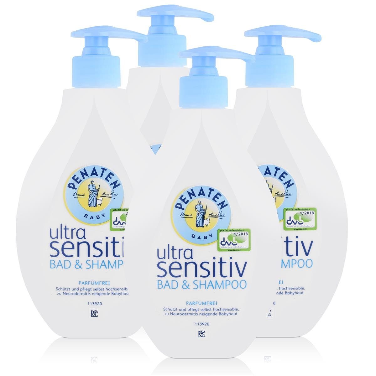 Babypflege-Set Penaten Baby ultra sensitiv Bad & Shampoo 400ml - Parfümfrei (4er Pack